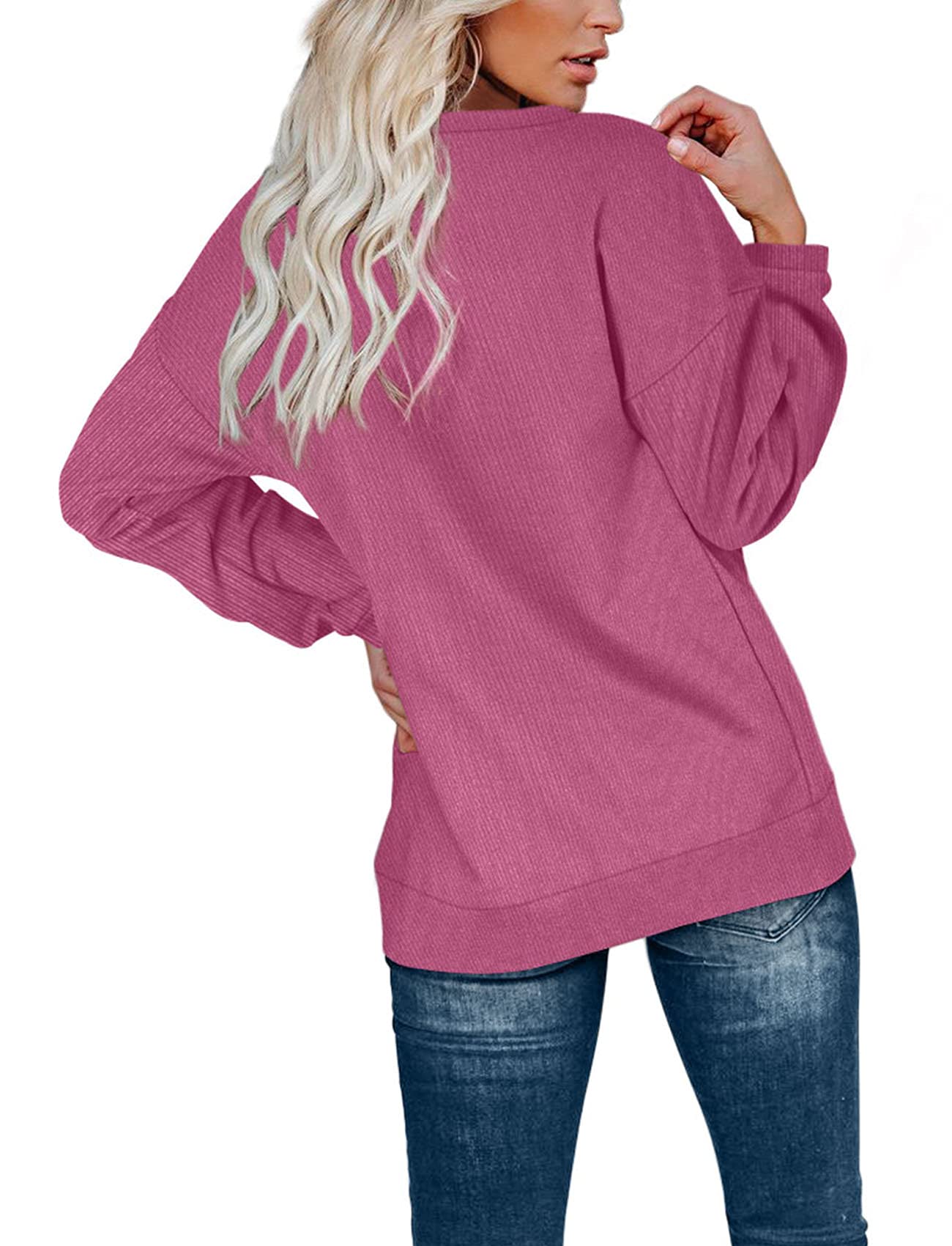 OFEEFAN Women's Casual Henley Button Up Long Sleeve Tunic Sweatshirt - Comfortable Lounge Wear for Relaxing at Home, Running Errands & Casual Outings