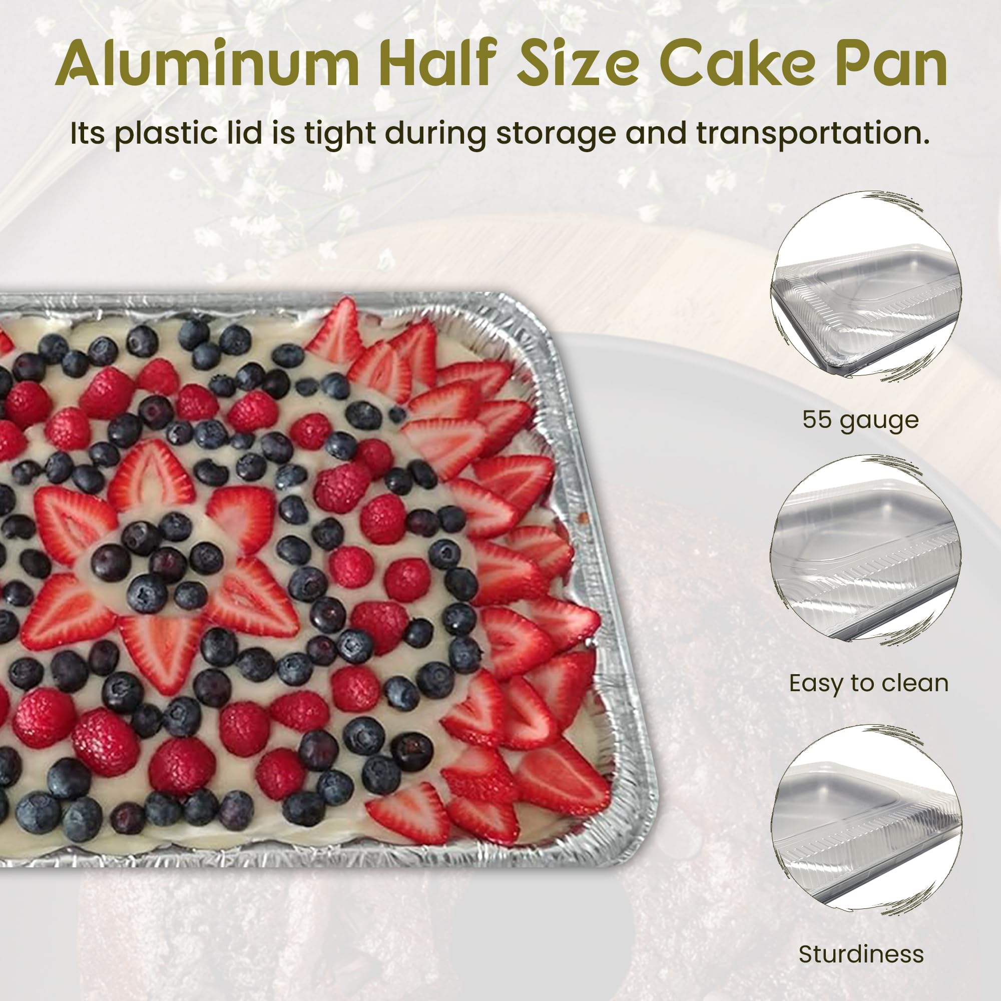 KitchenDance 25-Count Disposable Aluminum Half Sheet Cake Pans with Clear Plastic Dome Lids - 17.5