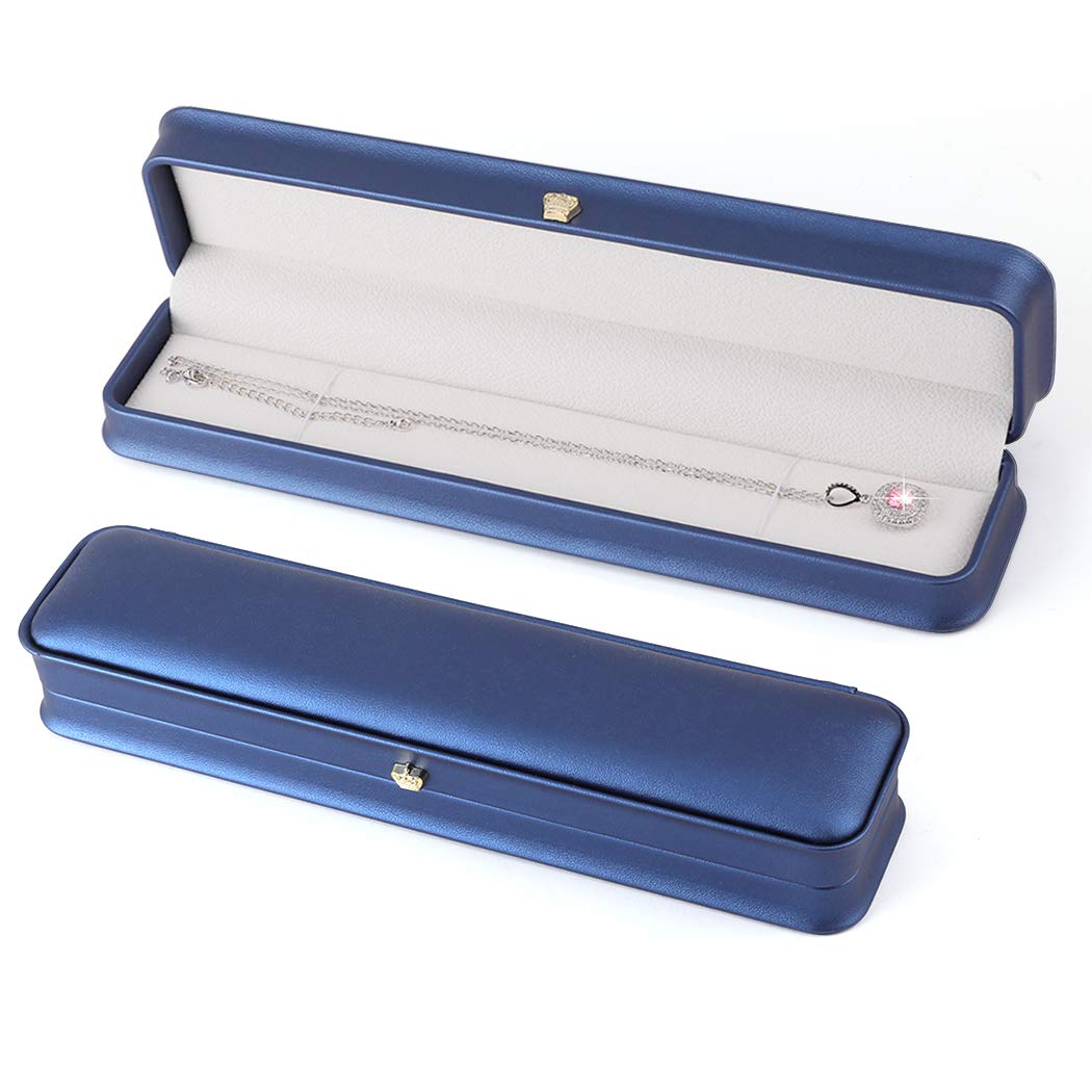 iSuperb Set of 2 PU Leather Jewelry Display Boxes - Long Chain Necklace & Bracelet Storage Case for Wedding, Anniversary, Engagement Gifts - Perfect for Jewelry Shop Displays, Bridal Shower Favors and Home Organization