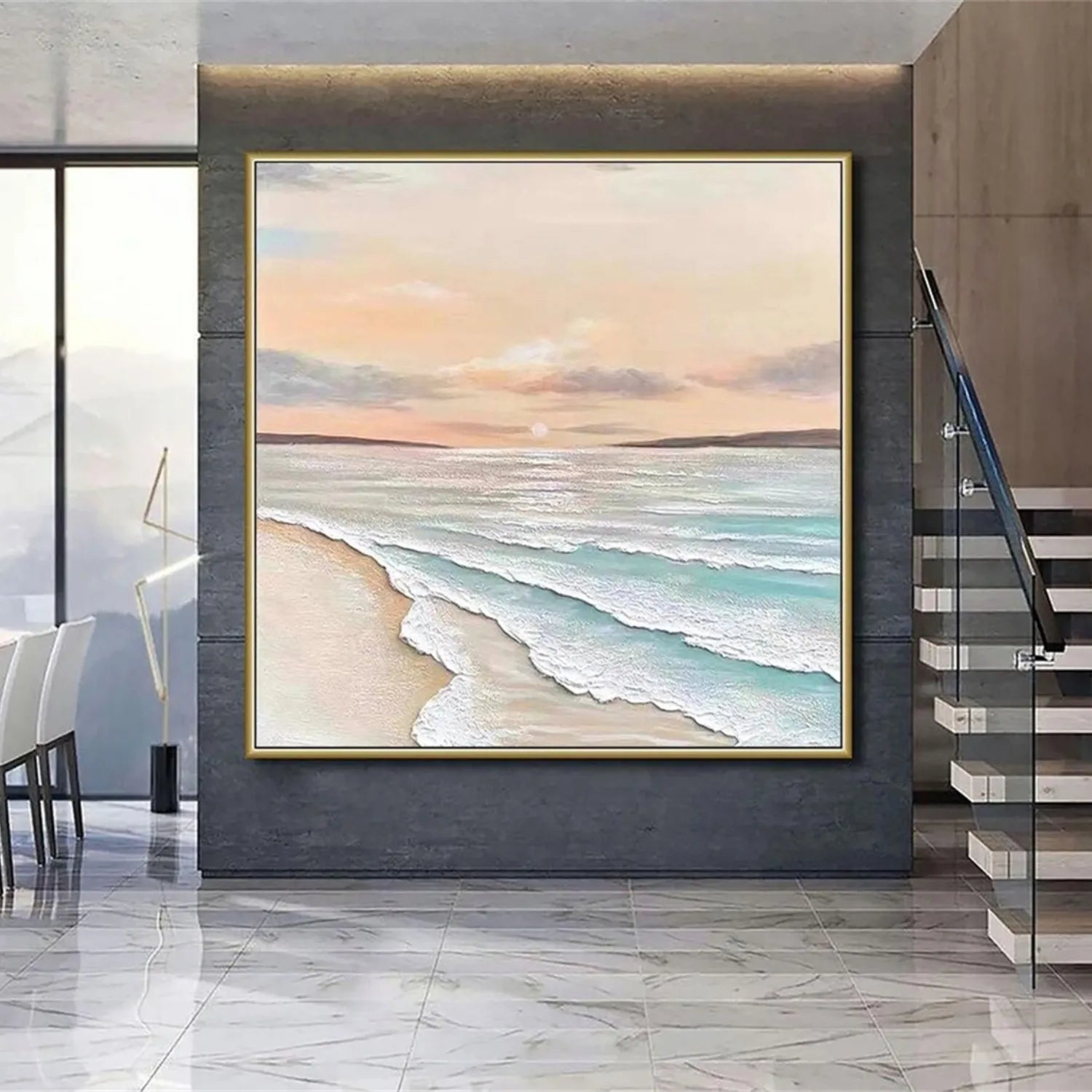 Ocean And Sky Painting #OS 162 - Handmade Canvas Wall Art for Home & Office Decor - Perfect for Living Room, Bedroom or Beach House