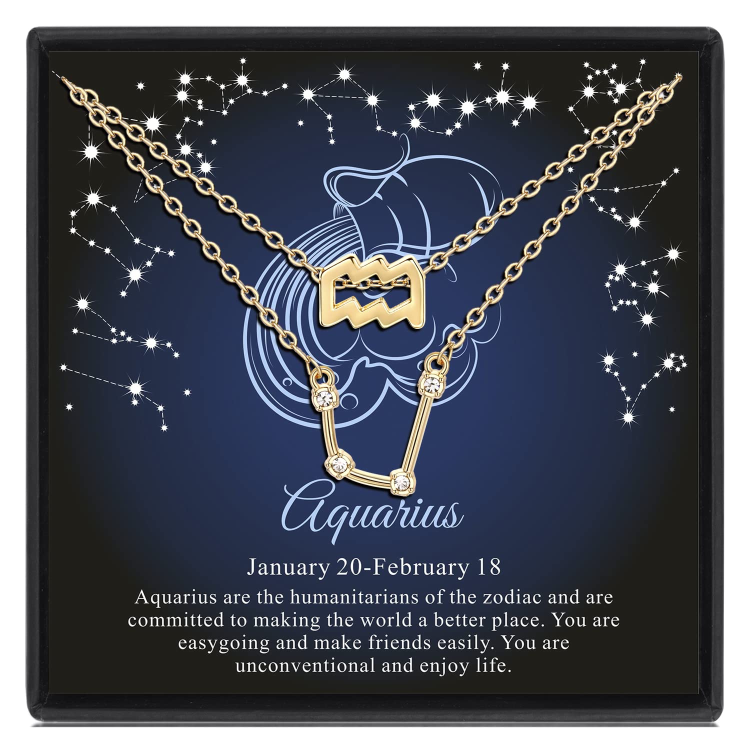 Zodiac Necklace Gold Constellation Pendant - Personalized Astrology Jewelry for Women, 925 Sterling Silver Cubic Zirconia Horoscope Necklace - Perfect Birthday Gift for Her, Christmas Present & Daily Wear Elegant Accessory