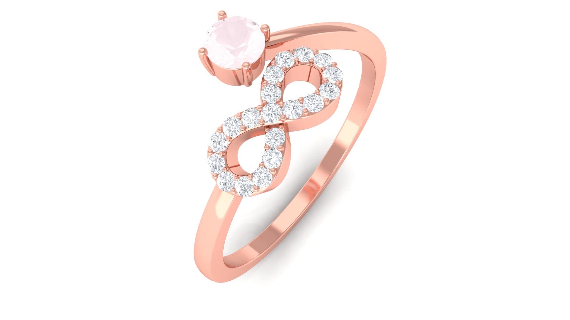 Certified Rose Quartz Promise Ring for Women - 14K Solid Gold with Diamond Accent & Infinity Design | Perfect for Anniversaries, Engagements & Romantic Gifts