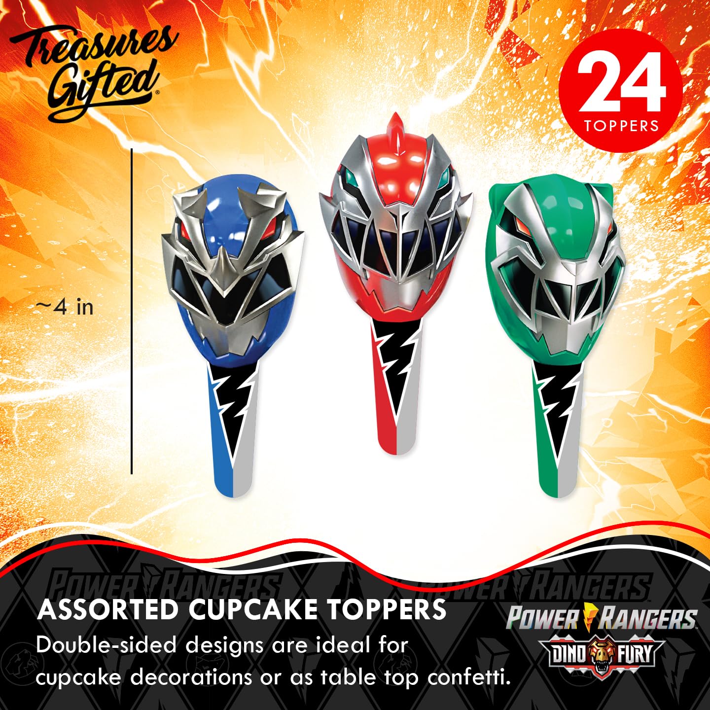 Power Rangers Cake Topper Set - 1 Cake Topper & 24 Cupcake Toppers with Wrappers - Officially Licensed Birthday Party Supplies for Kids - Perfect for Power Rangers Themed Birthday Cakes, Cupcakes and Celebrations