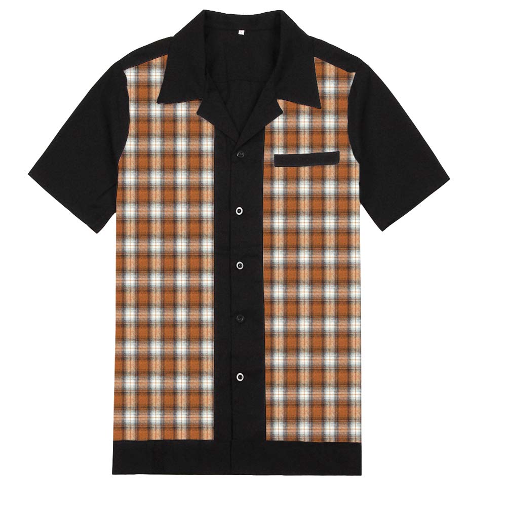 Vintage 50s Rockabilly Style Men's Short Sleeve Bowling Shirt - Casual Cotton Button Down Shirt for Men - Perfect for Retro Parties, Bowling Nights & Rockabilly Fashion