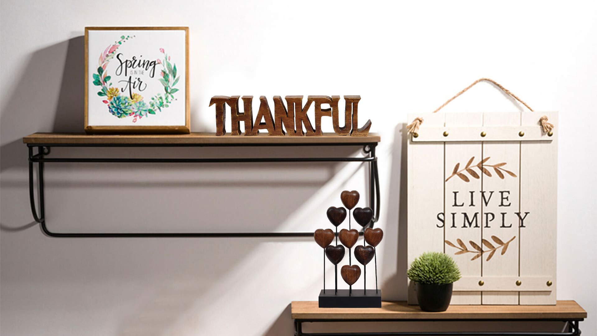 Decozen Wooden Thankful Sculpture - Thoughtful Mother's Day & Birthday Gift for Mom - Home & Office Decor for Living Room, Shelf, Fireplace, Farmhouse, Tabletop, Boho & Mantle - Perfect for Mother's Day Decorations & Rustic Home Accents