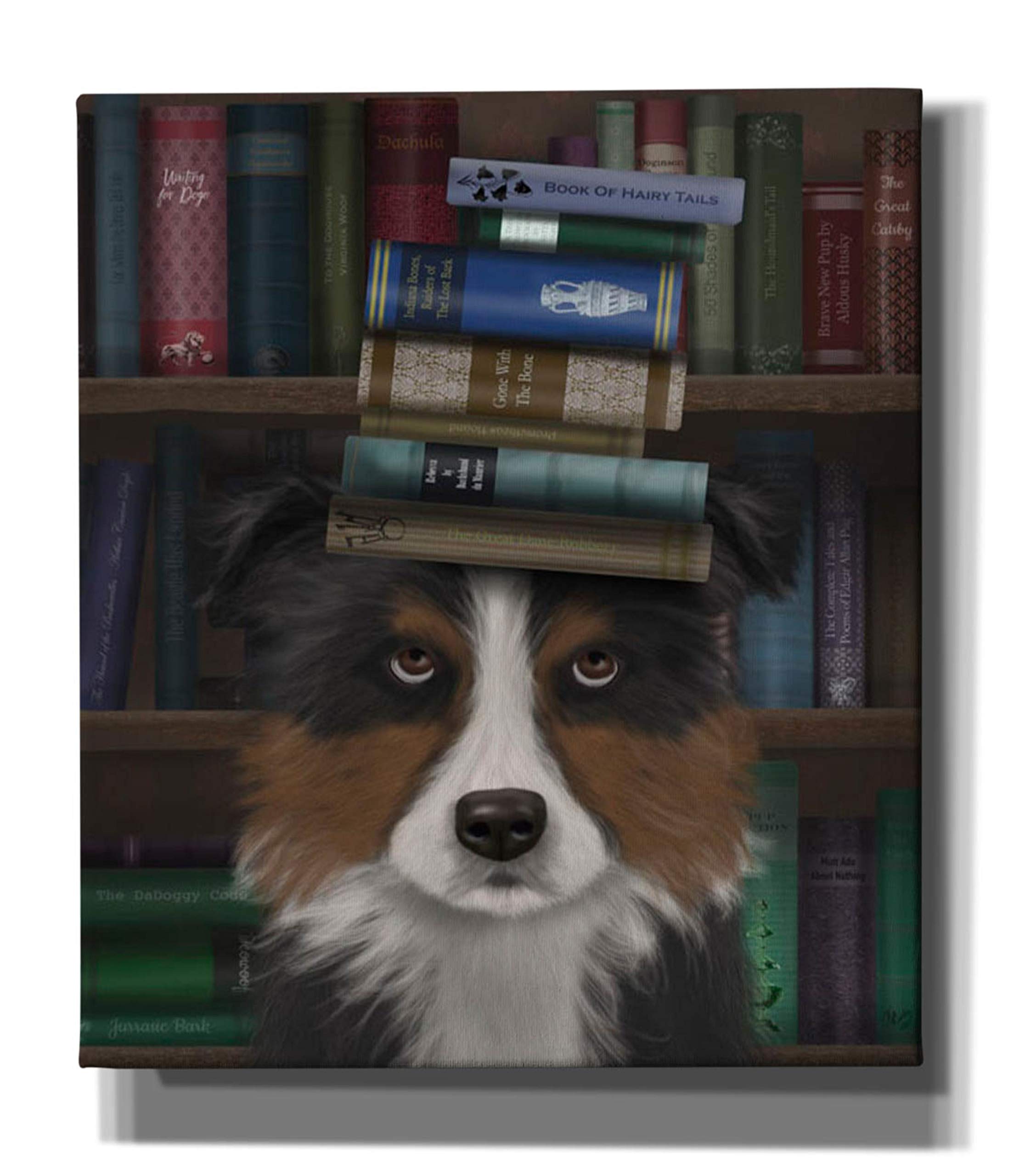 Epic Graffiti 'Border Collie, Tricolour, and Books' Canvas Wall Art by Fab Funky - 26x30 Inch Modern Dog Painting for Living Room, Bedroom & Office Decor
