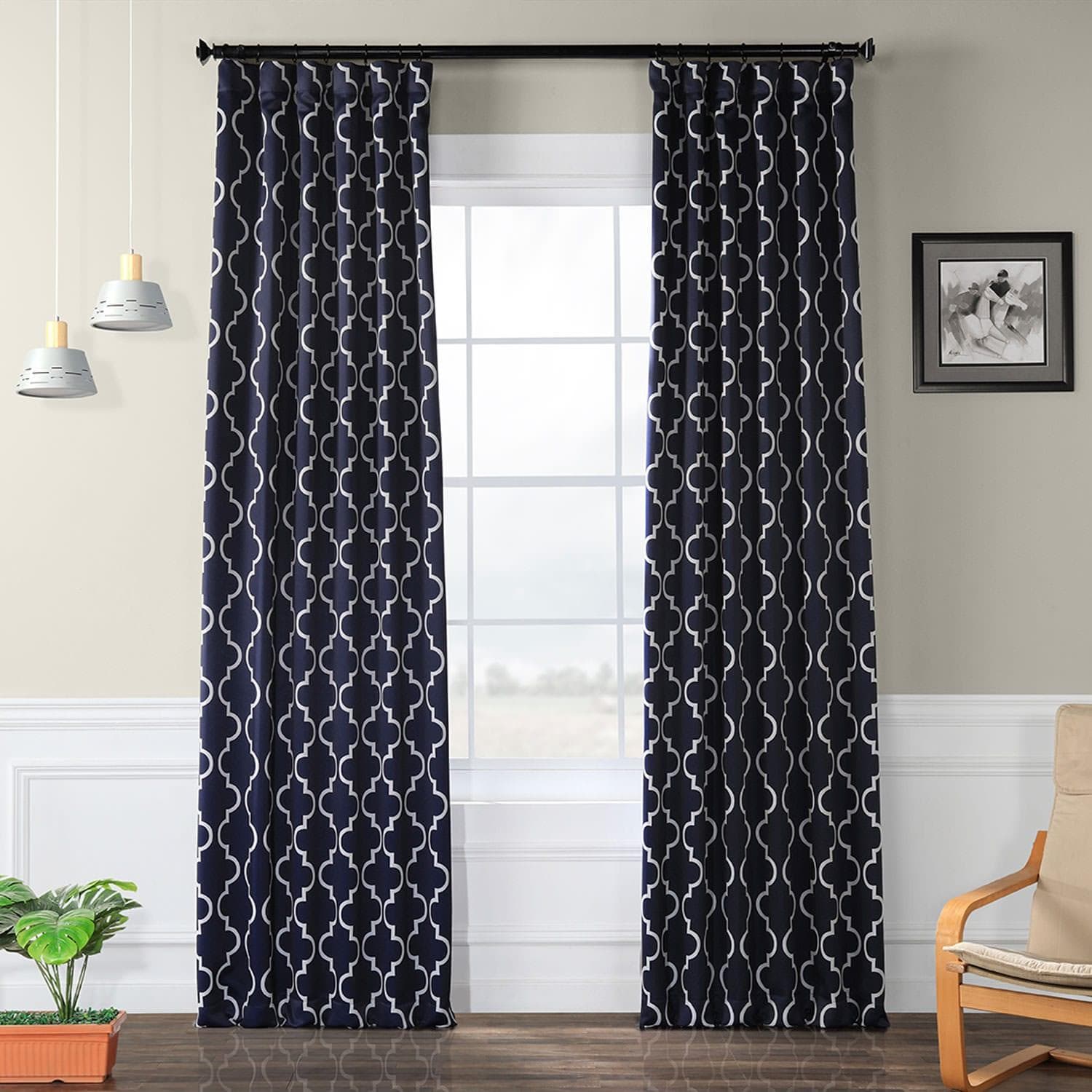 Seville Navy Geometric Blackout Curtains for Bedroom - Modern Window Treatment for Light Blocking & Privacy - Perfect for Home, Office, Nursery & Dorm Room