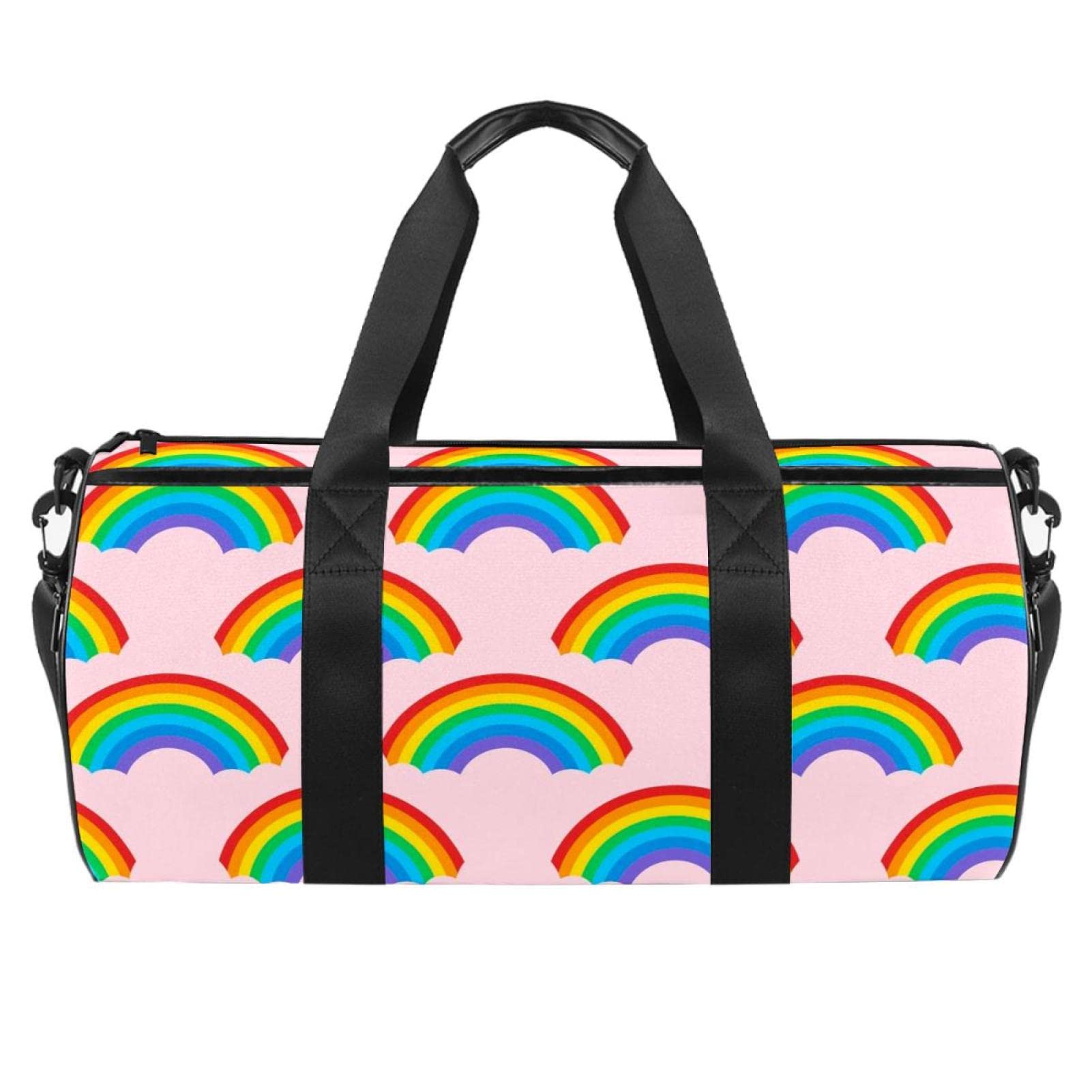 Gym Bag for Women & Men - Large Sports Duffle Bag with Shoulder Strap, Waterproof Foldable Travel Bag (Pink Rainbow) - Perfect for Gym, Workout, Travel & Sports Activities