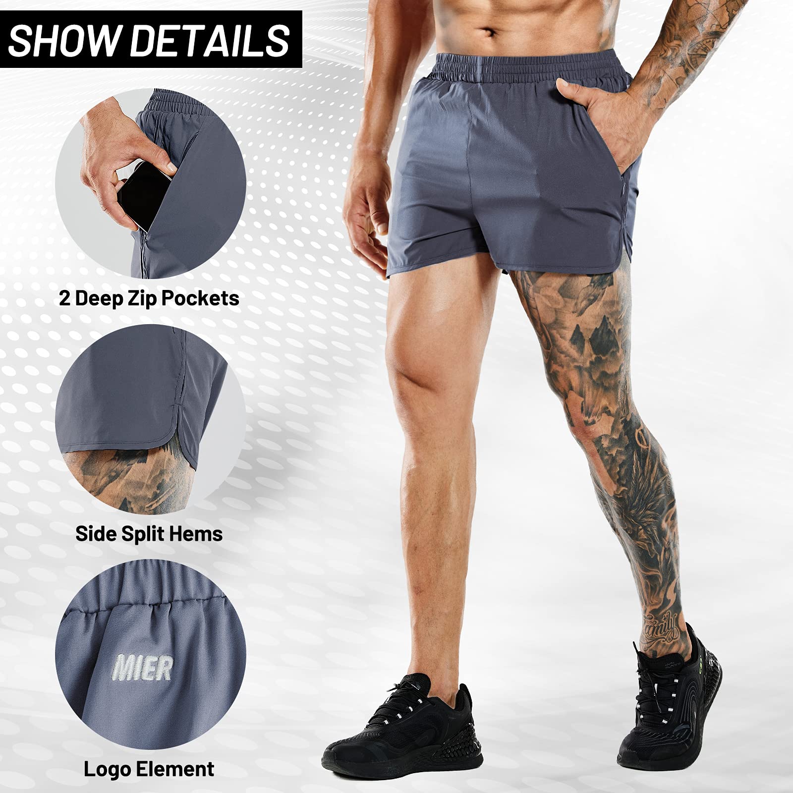 MIER Men's 3 Inch Quick Dry Running Shorts - Lightweight Water Resistant Athletic Workout Lined Shorts with Mesh Liner for Gym, Jogging & Outdoor Sports