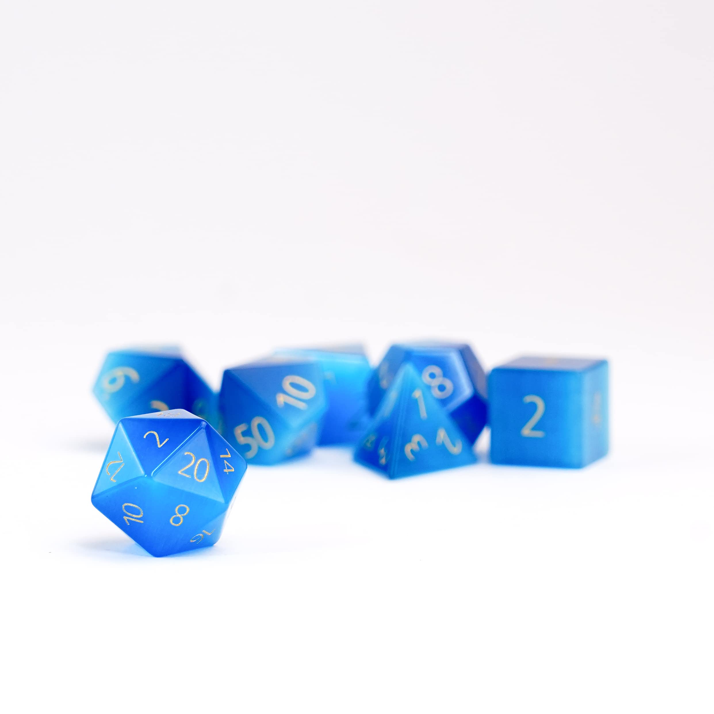 FanRoll 16mm Gemstone Polyhedral Dice Set - Frosted Blue Cat's Eye DND Dice for Dungeons & Dragons RPG, Tabletop Gaming & Collectors | Perfect for D&D 5e, Pathfinder & Roleplaying Adventures