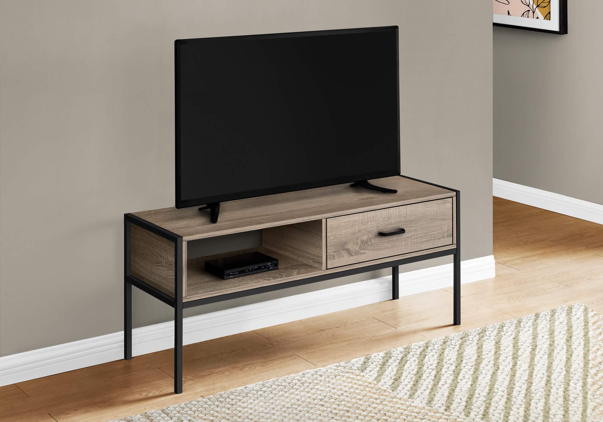 Monarch Specialties I 2876 48-inch TV Stand with Storage Drawer - Brown & Black Laminate & Metal Media Console for Living Room & Bedroom - Perfect for Entertainment Centers & Home Theater Setups