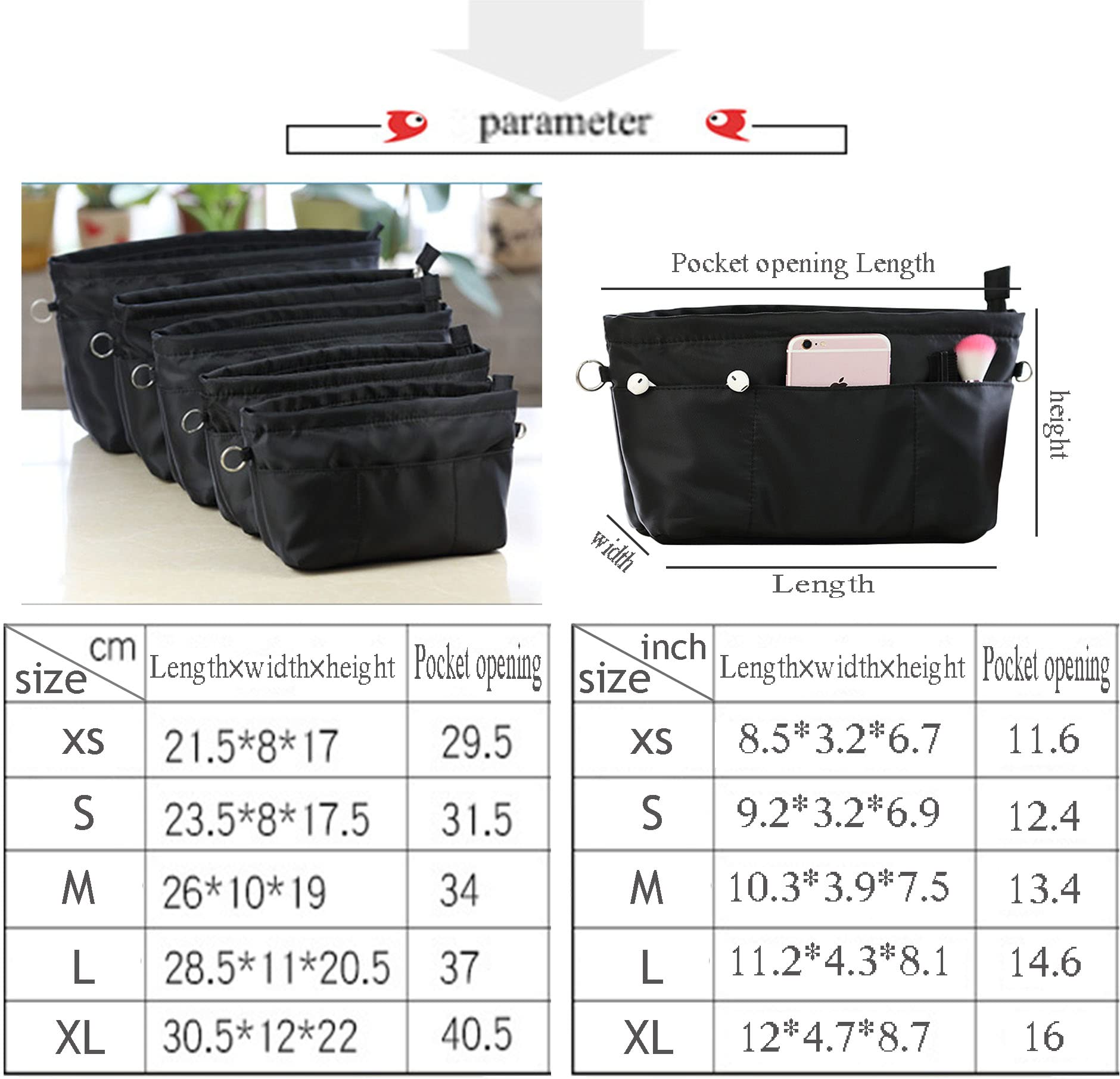 Lckaey Purse Organizer Insert for Neverfull GM MM Graceful PM - On-the-Go Handbag Organizer 3055 Black - Perfect for Travel, Work & Daily Use