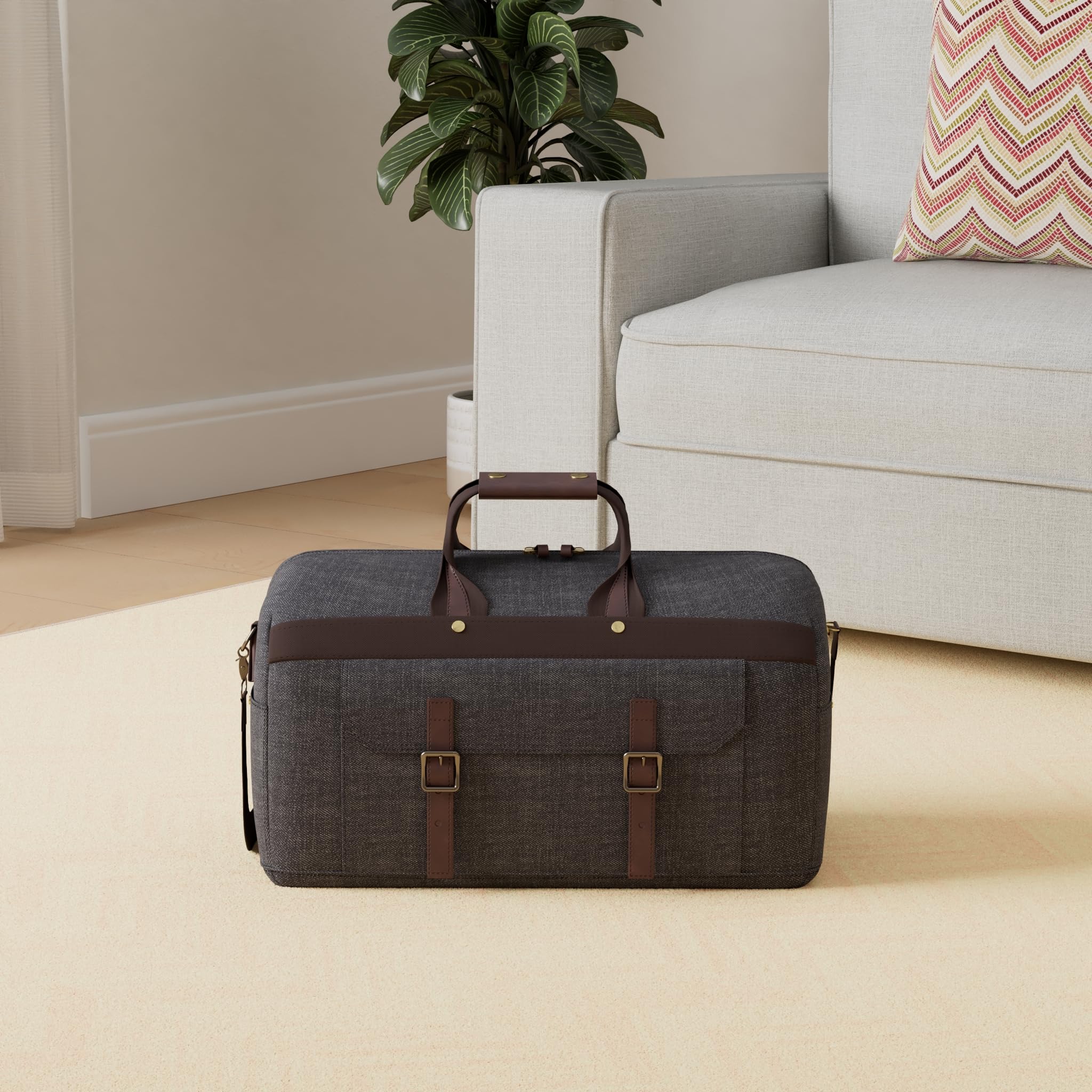 Men's Waterproof Leather & Canvas Duffle Bag - Travel & Weekender for Overnight Trips