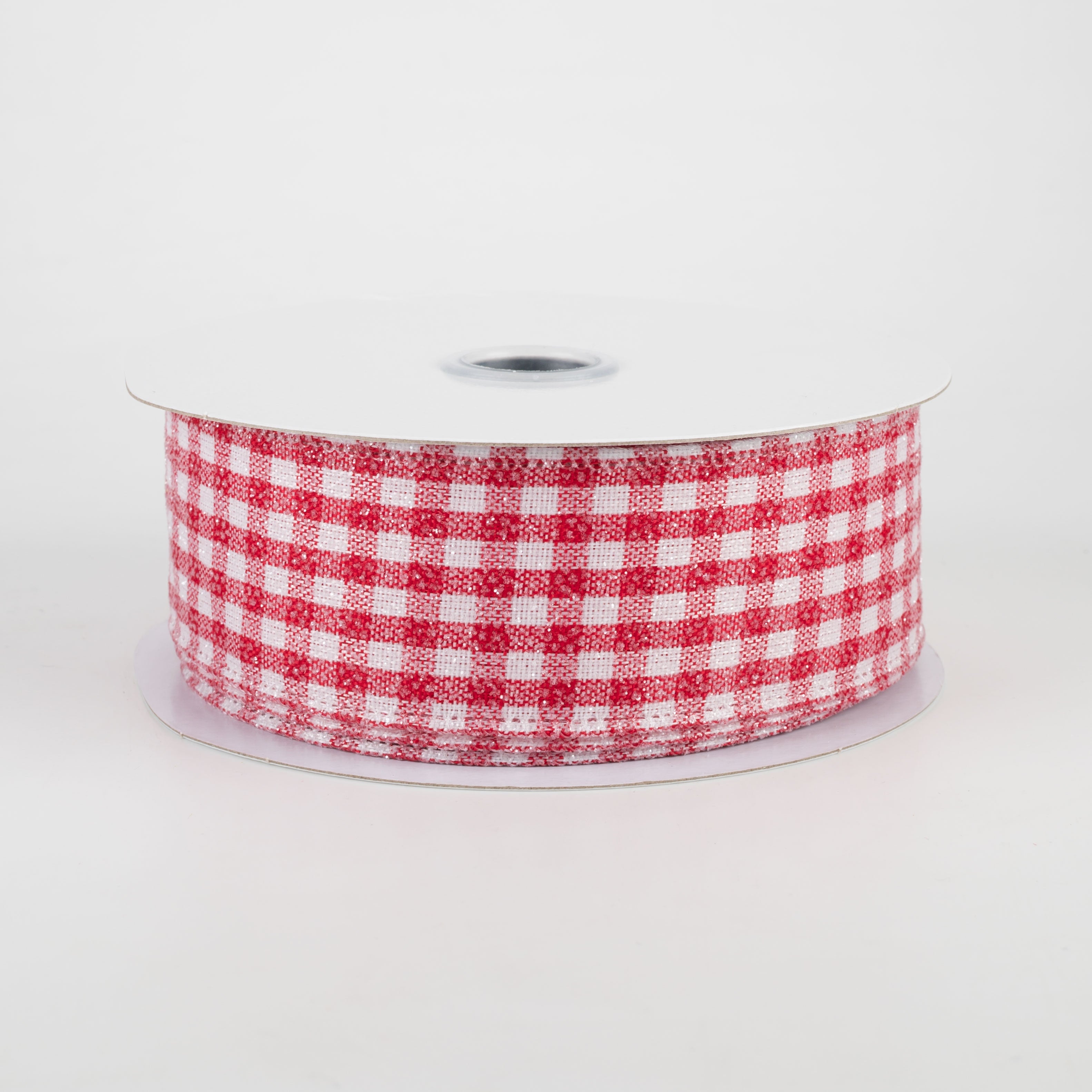 1.5 Inch Red Glitter Woven Gingham Check Ribbon - 10 Yards Bulk Roll for Gift Wrapping, DIY Crafts, Party Decorations, Hair Bows and Scrapbooking
