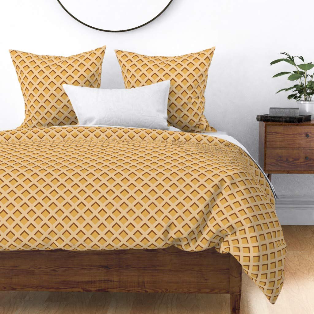 Custom Ice Cream Waffle Cone Print Cotton Sateen Duvet Cover - Full/Queen Size | Dessert & Treats Themed Bedding for Sweet Dreams & Fun Bedroom Decor