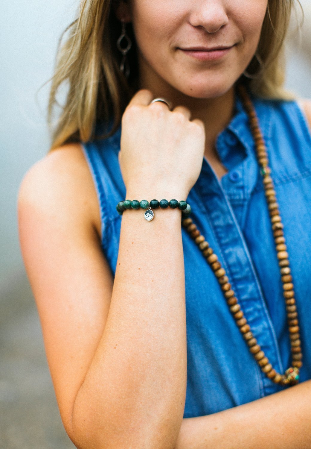 Earthly Elevation Wrist Mala Beads - Natural Stone Meditation Bracelet for Yoga, Mindfulness & Spiritual Healing | Handmade Buddhist Prayer Beads for Stress Relief & Positive Energy