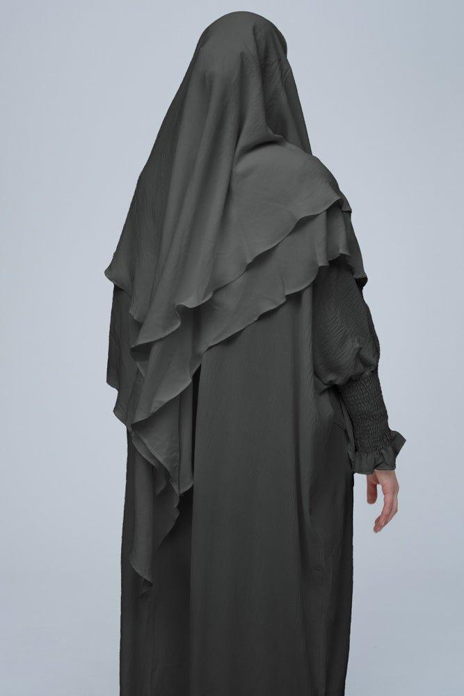 Premium Dark Gray Prayer Gown for Women - Modest Islamic Abaya for Umrah, Hajj & Daily Prayers - Lightweight & Breathable Fabric for Comfort in Mosque or Home Worship