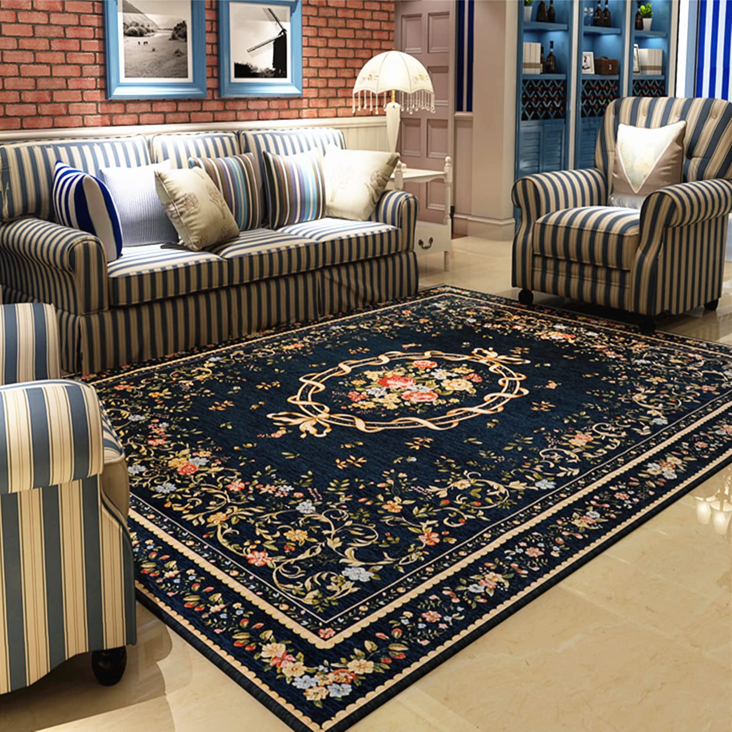 Premium Traditional Floral Area Rug - 7.5'x5.2' Non-Shedding Washable Accent Rug for Living Room, Bedroom & Dining Room - Rustic Home Decor for Cozy Farmhouse Style