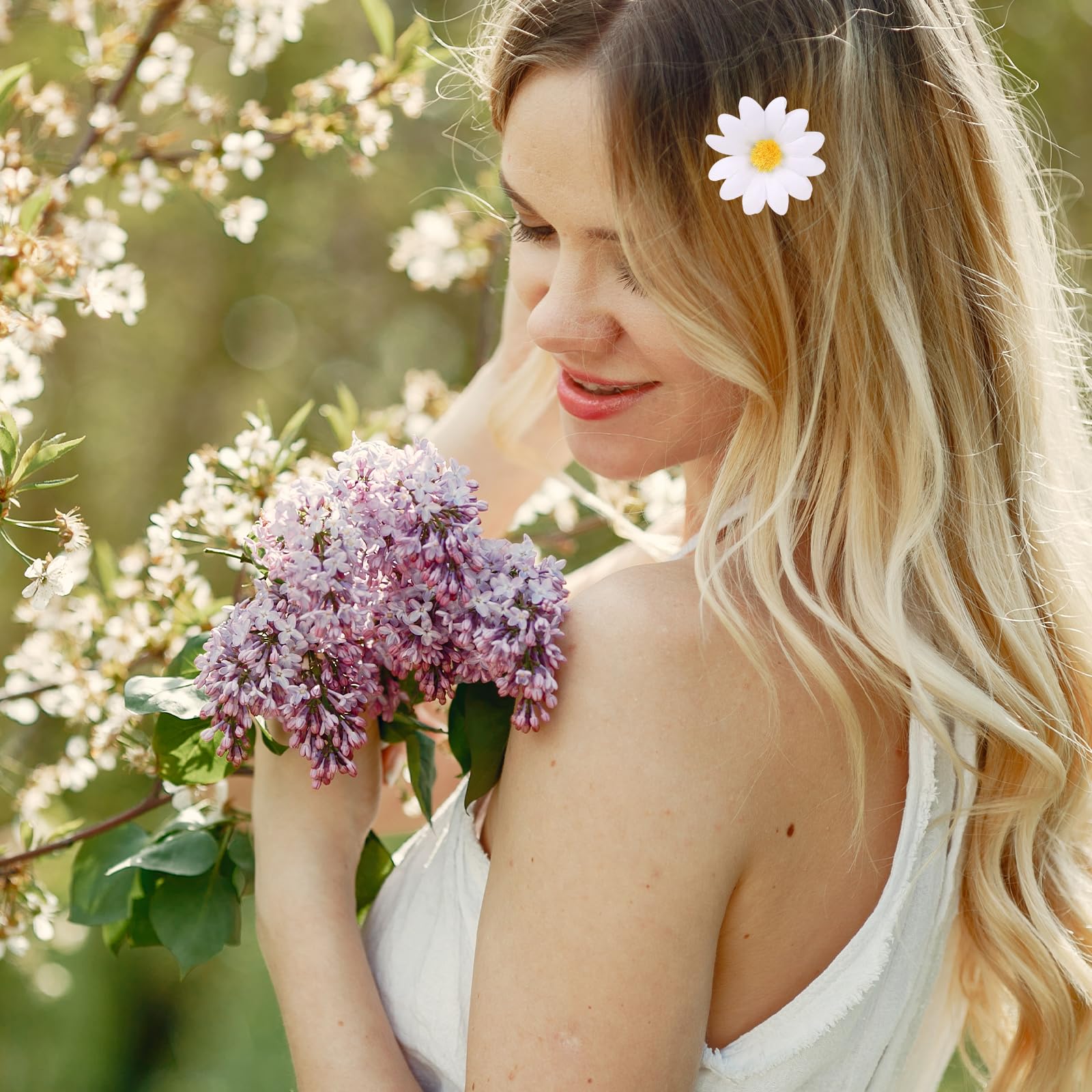 Mozeat 6pcs Daisy Hair Clips for Women - White Flower Hair Barrettes, Bridal Wedding Hair Accessories | Perfect for Bridal Parties, Prom, Summer Outfits & Everyday Wear