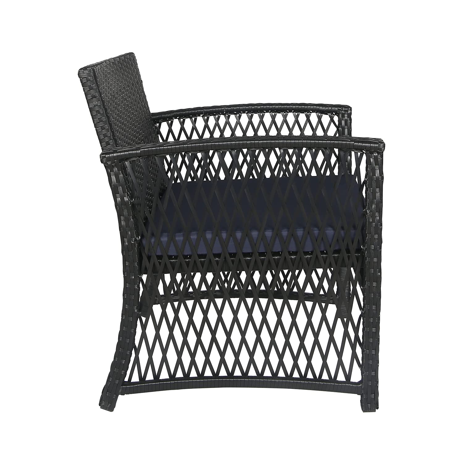 3-Piece Rattan Wicker Bistro Set for Outdoor Patio - Black/Gray & Navy, Weather-Resistant Conversation Seating for Garden, Balcony or Poolside Relaxation