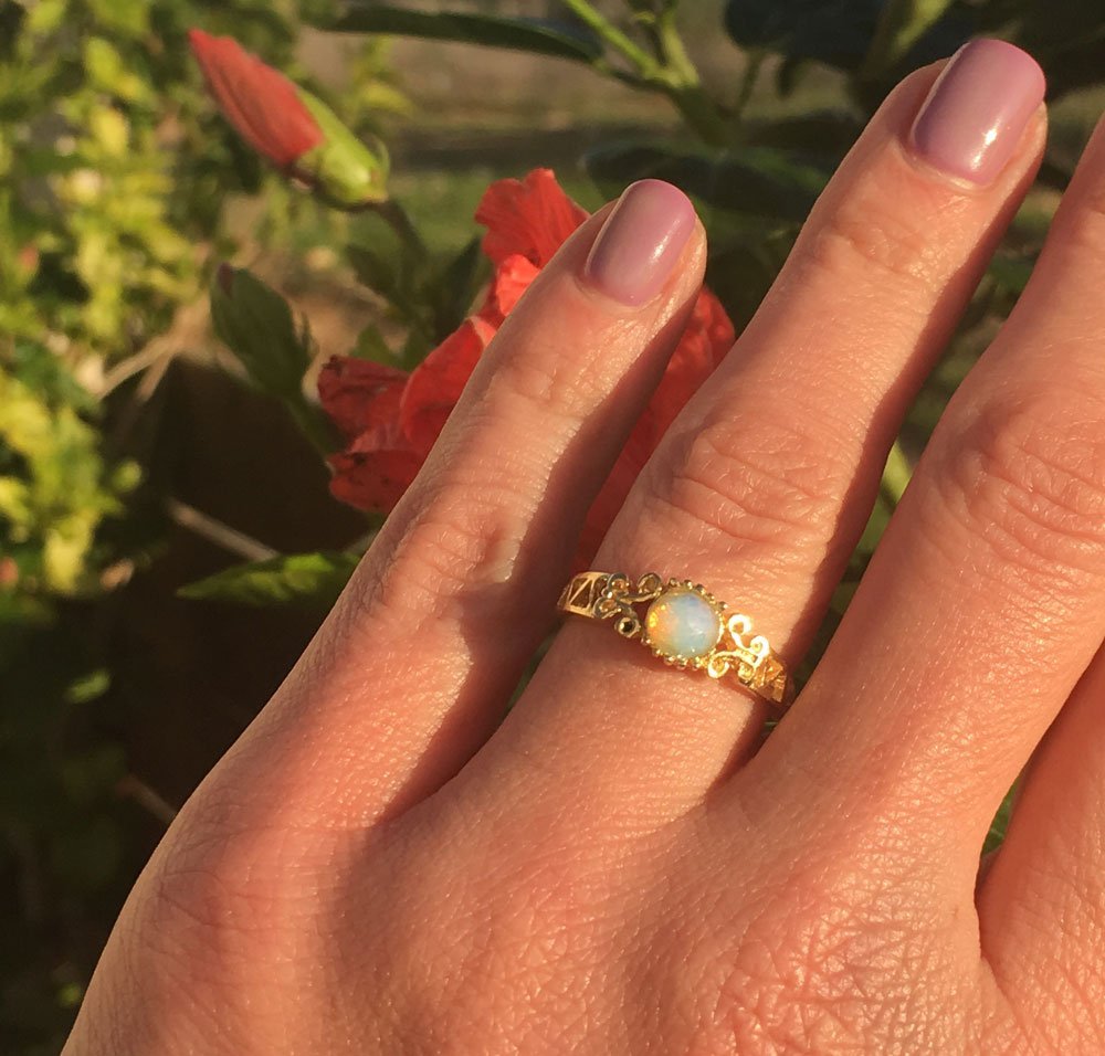 Opalite Gemstone Ring – Dainty & Delicate Gold Rainbow Jewelry for Women – Perfect for Everyday Wear, Gift Giving & Special Occasions