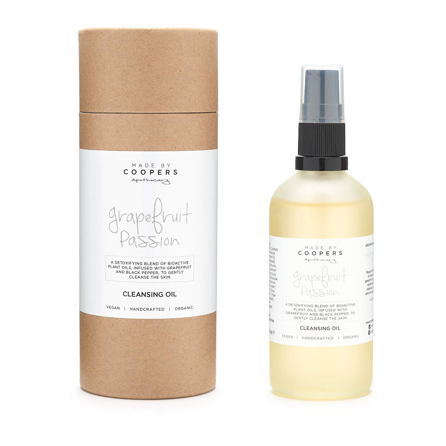 Coopers Grapefruit Facial Cleanser & Makeup Remover with Muslin Cloth - 100ml Vegan Face Wash with Bioactive Plant Oils for Deep Pore Cleansing | Perfect for Daily Skincare & Gentle Makeup Removal