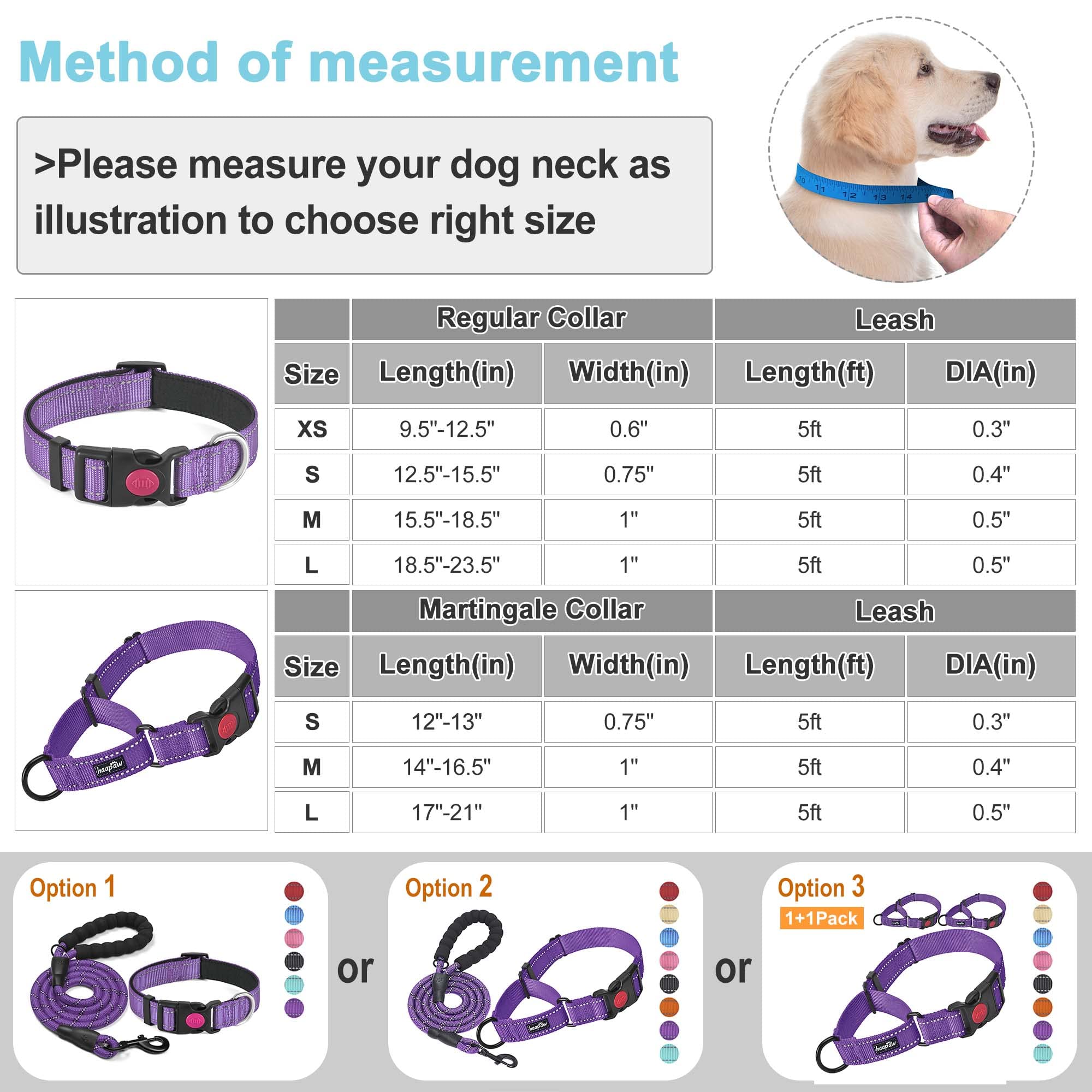 Haapaw 2-Pack Martingale Dog Collar with Quick Release Buckle & Reflective Strips - Adjustable Training Collar for Small, Medium & Large Dogs (Medium, Purple) - Perfect for Night Walks, Obedience Training & Daily Use