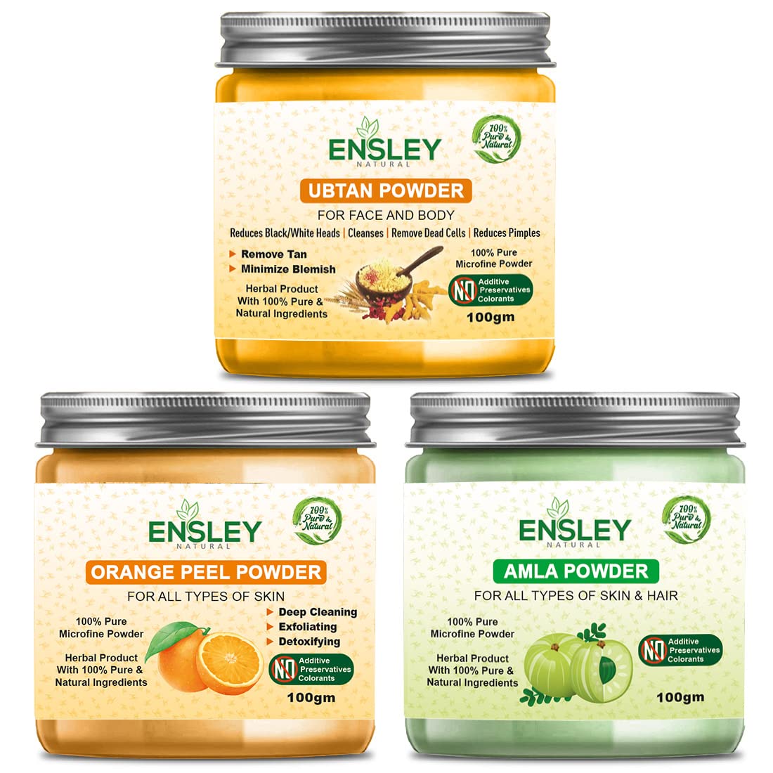 Ensley Natural 100% Ubtan, Orange Peel & Amla Face Scrub - Deep Cleansing, Exfoliating & Detoxifying for Brighter Skin (300g Pack of 3) | Whitening Treatment for Men & Women | Perfect for Daily Skincare Routine & Spa Days
