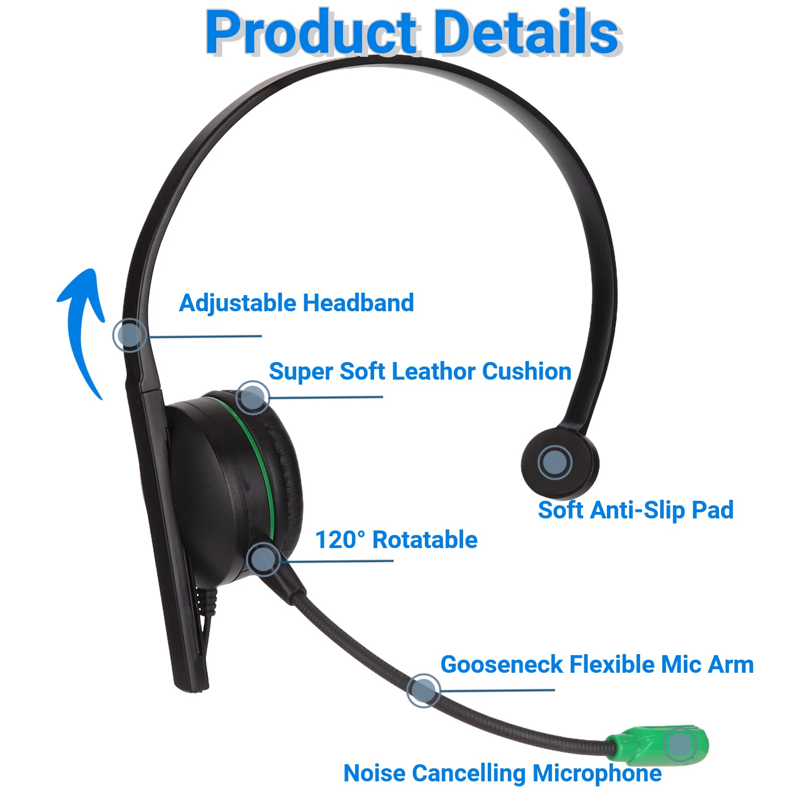 Noise Cancelling Wired Gaming Headset with 3.5mm Single Ear Design & Clear Microphone - Plug & Play for PC, Laptop, Computer - Perfect for Gaming, Online Meetings & Call Centers