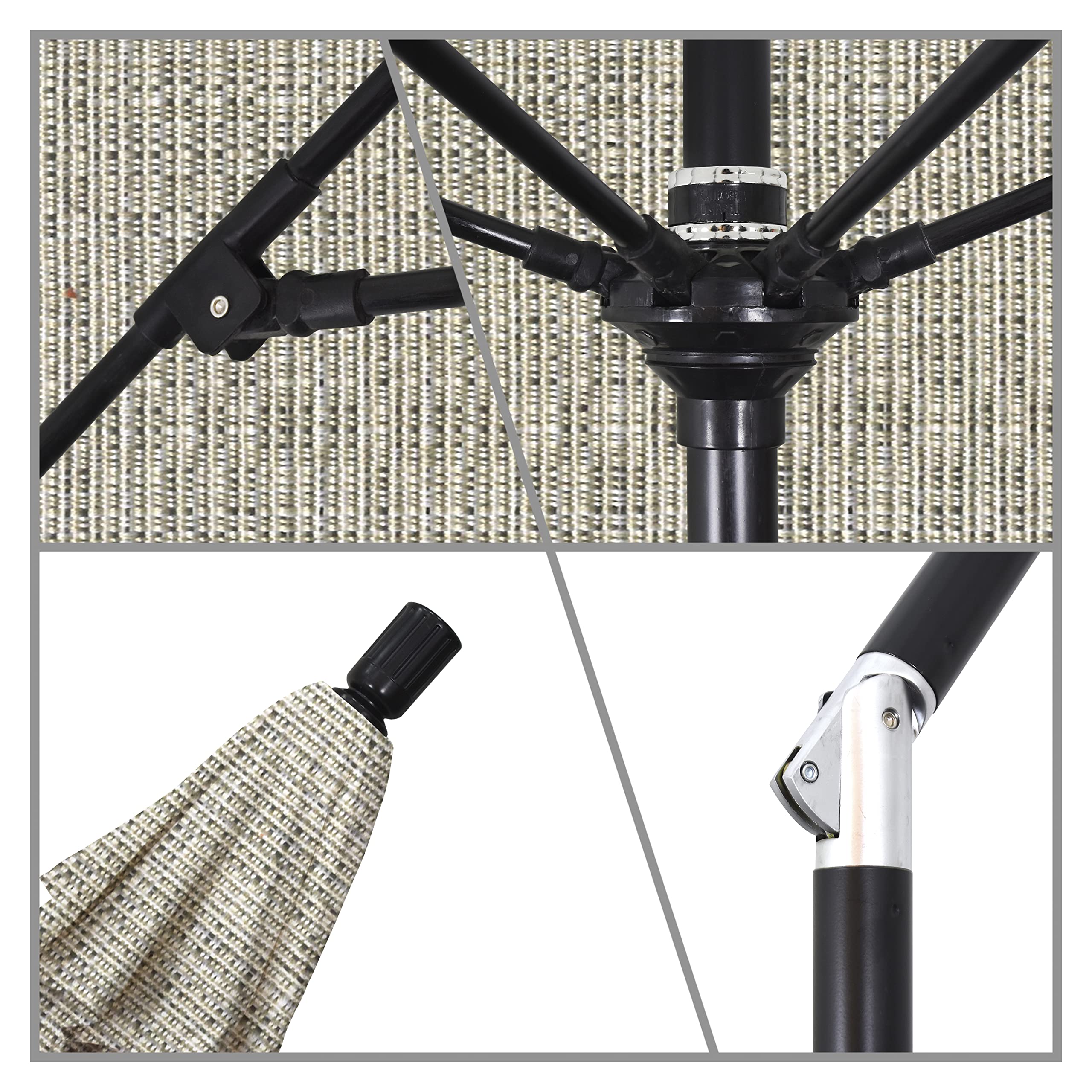California Umbrella GSCUF908705-F77 9-Foot Round Aluminum Fiberglass Rib Patio Umbrella with Black Pole & Woven Granite Fabric - Perfect for Outdoor Dining, Poolside Lounging, and Backyard Relaxation