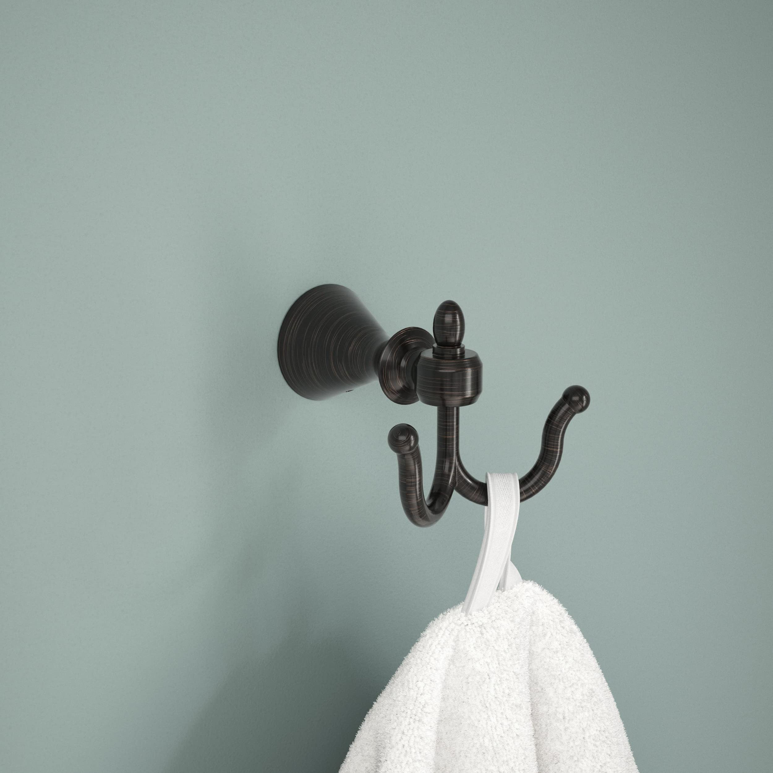 Delta Vessona Venetian Bronze Double Towel Hook (1-Pack) - Wall Mounted Bathroom & Kitchen Hooks for Robes, Hand Towels - Durable Bath Accessory for Spa, Laundry Room, Poolside & Beach House Decor VES35-VBR