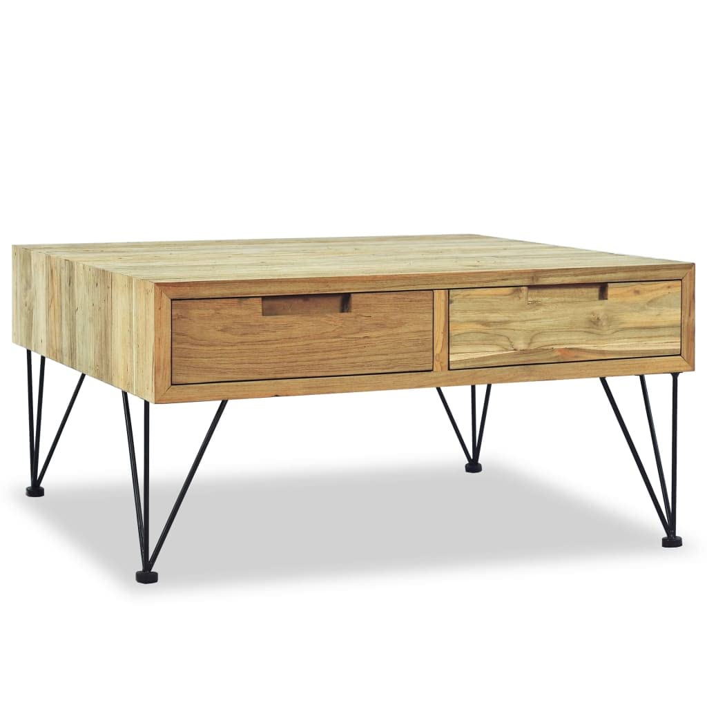 Rustic Solid Teak Wood Square Coffee Table with Storage for Living Room, Study, Bedroom - Durable Center Table for Home Decor & Small Space Furniture
