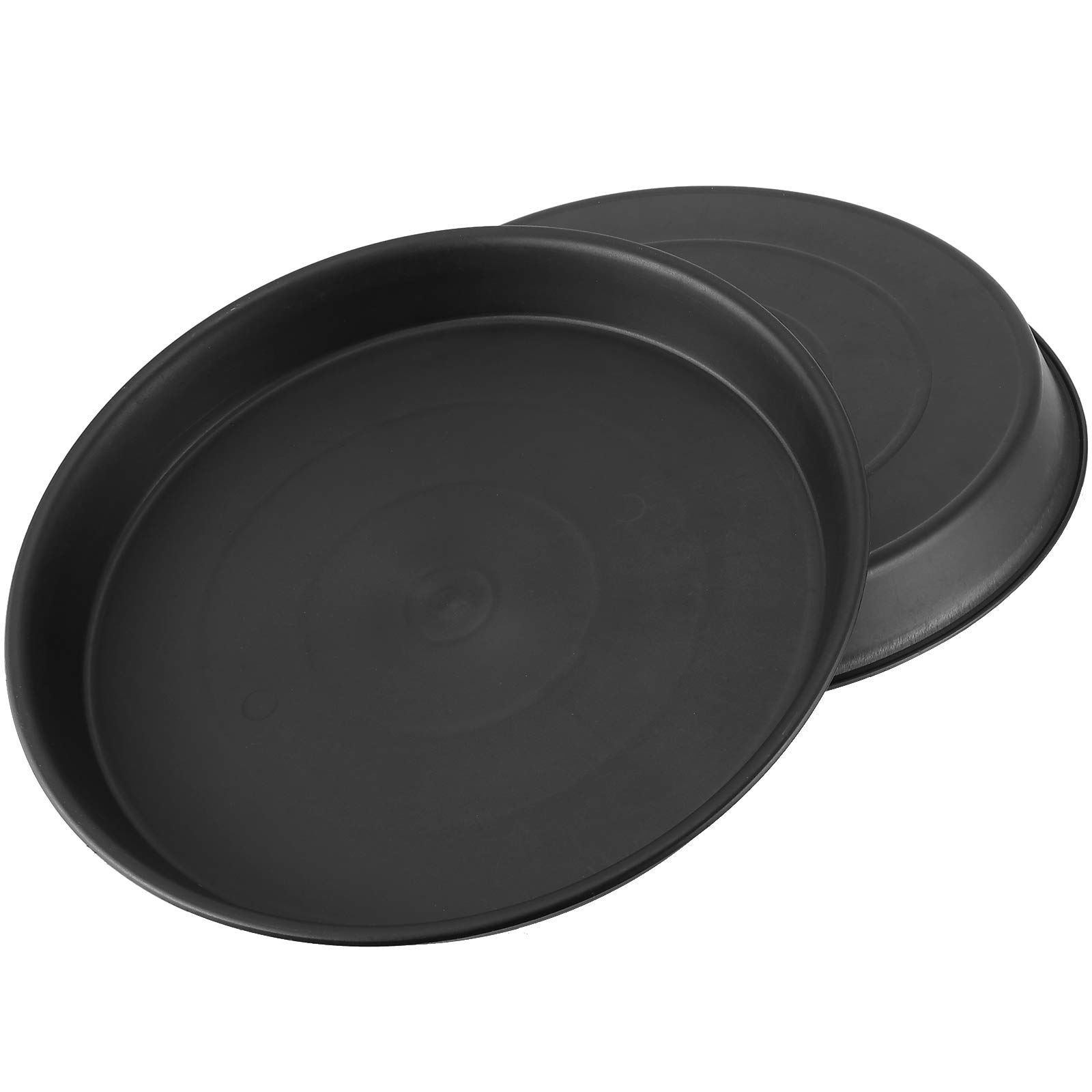 12 Pack 12 Inch Black Plastic Plant Saucers with White Labels - Drip Trays for Indoor & Outdoor Potted Plants - Perfect for Garden, Balcony, and Home Decor