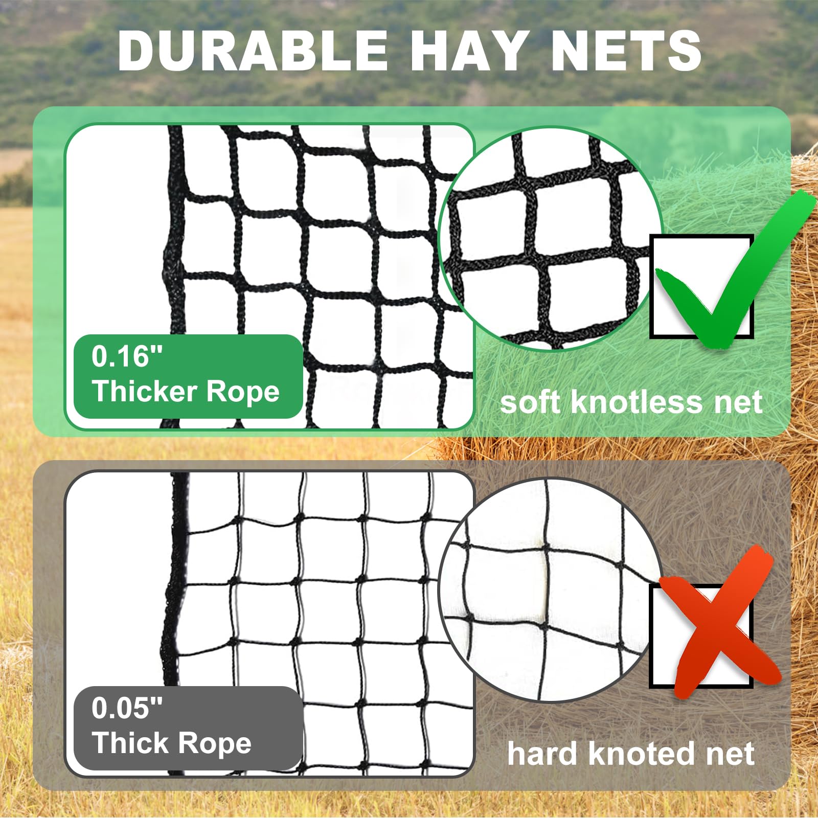 Tongmo 6x6 ft Round Bale Hay Net for Horses, Cattle & Livestock - 2 Inch Hole Slow Feeder Hay Net - Perfect for Pasture, Barn & Stable Feeding