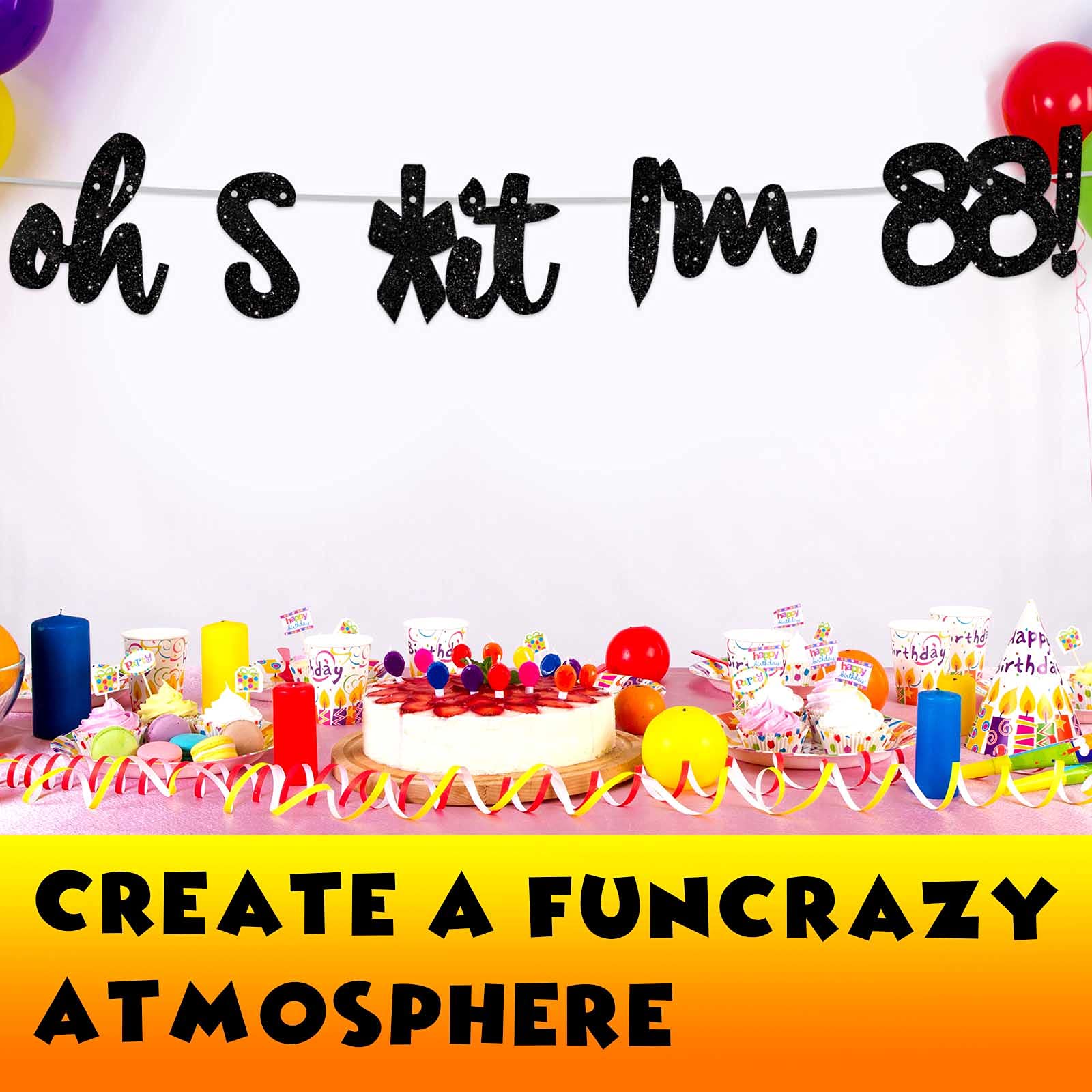 88th Birthday Party Decorations - Glitter Black 'Oh I'm 88!' Banner Backdrop Kit for Happy 88th Birthday Theme Party, Photo Studio Props, Flags & Favors - Perfect for 88th Birthday Celebrations, Milestone Decor, Senior Party Supplies
