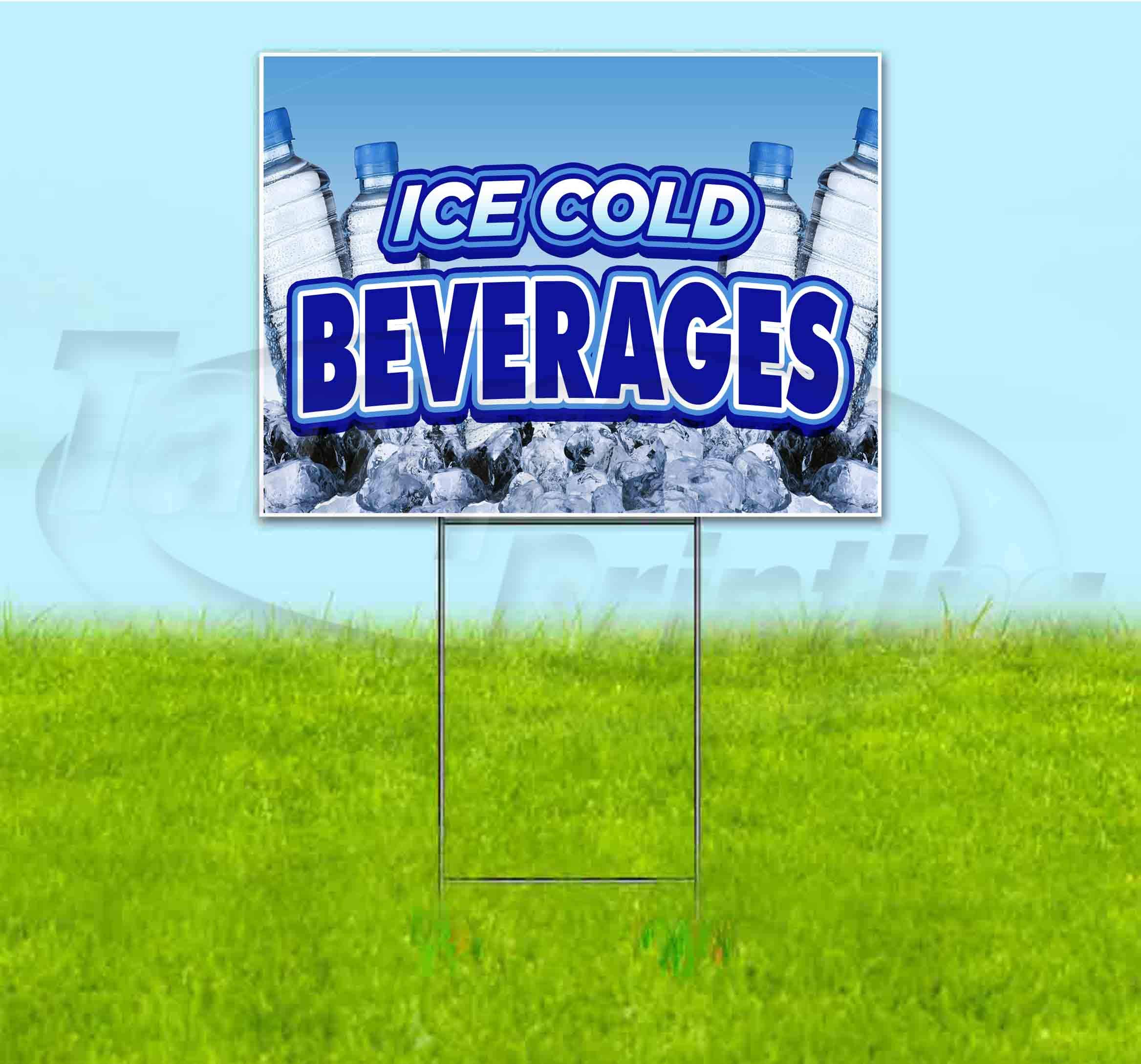 18x24 Inch Ice Cold Beverages Yard Sign with Metal Step Stake - Bulk Discounts & Multi-Packs Available - Perfect for Drive-Thru Promotions, Gas Stations, and Convenience Stores
