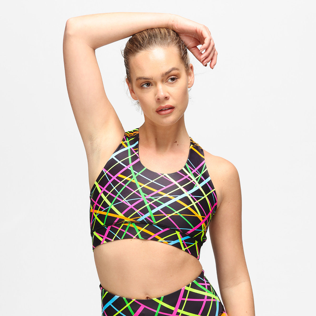 Clubbercise Neon Beam Cross Back Sports Bra - High Support Workout Top for Women - Perfect for Dance Fitness, Zumba & Gym