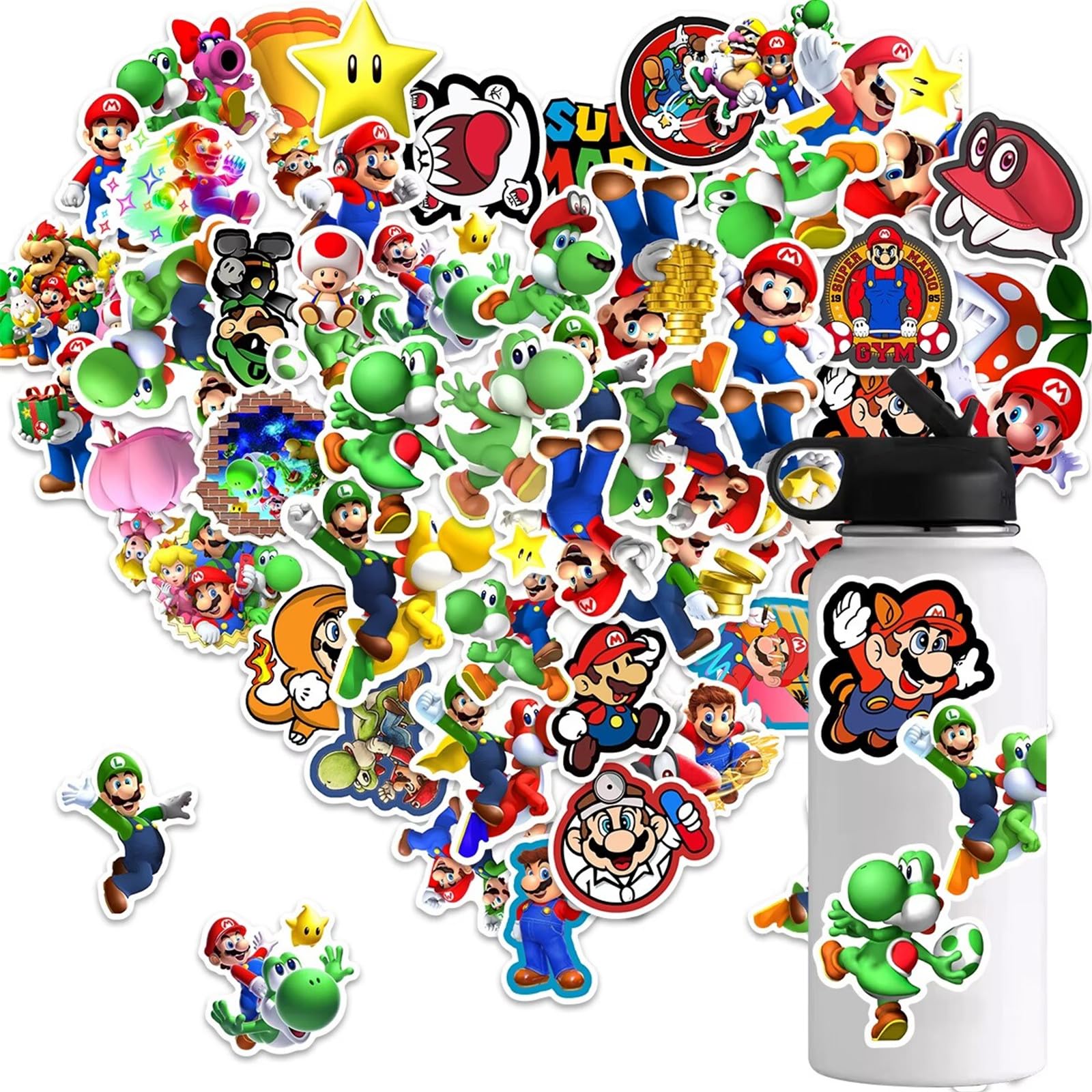 50Pcs Super Mario Stickers for Kids - Fun Cartoon Character Decals for Birthday Parties, School Rewards & Gifts - Perfect for Boys, Girls, Classroom Decor, Scrapbooking & Water Bottle Decoration