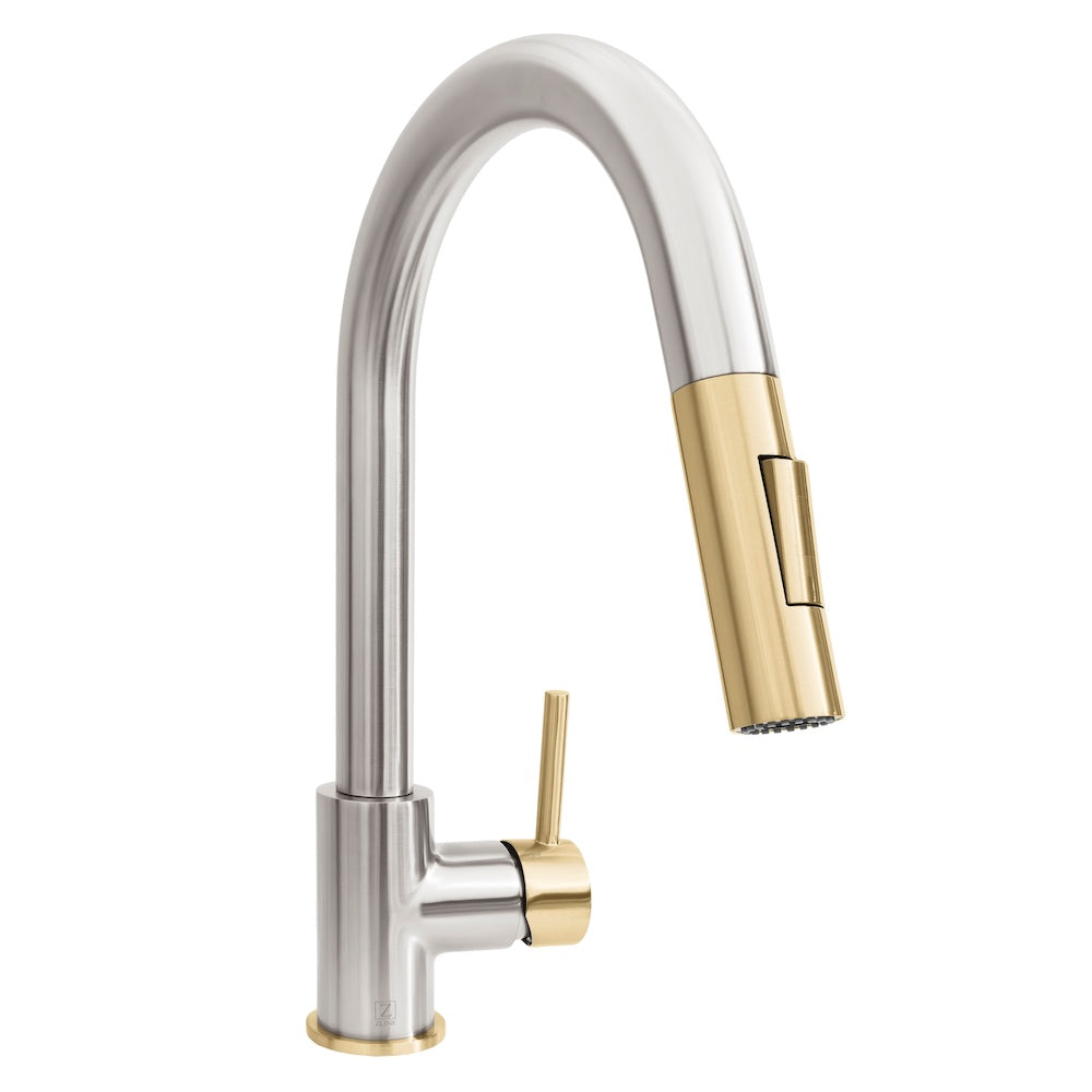ZLINE Autograph Edition Gemini Pull Down Single Handle Kitchen Faucet in Brushed Nickel & Champagne Bronze - High Arc Modern Design for Easy Cleaning | Perfect for Farmhouse, Commercial & Home Kitchens (GEM KF ZBNCB)
