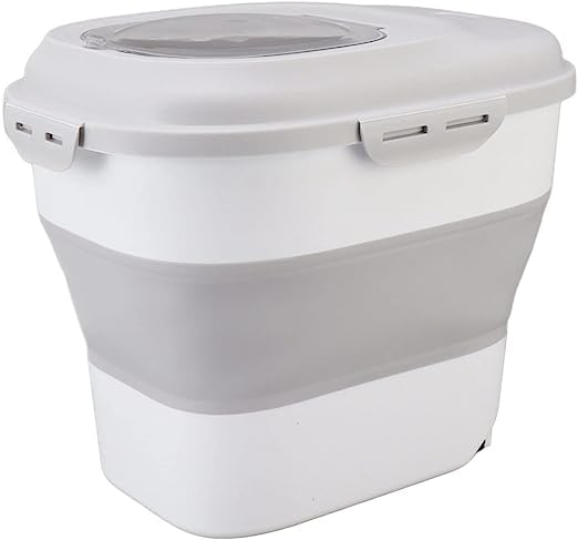 Olpad 30Lb Foldable Pet Food Storage Container - Airtight Plastic Bin with Measuring Cup, Sealed Lid & Wheels for Dog, Cat & Fish Food | Perfect for Kitchen, Pantry & Bulk Rice Storage