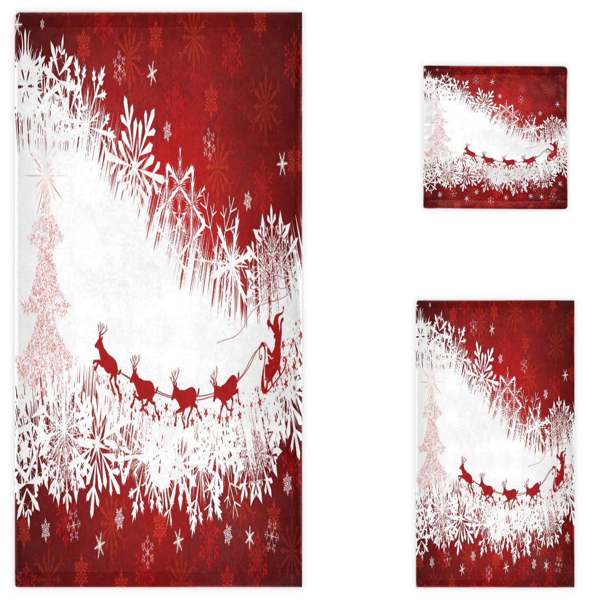 Premium Christmas Tree Deer Snowflake Soft Luxury Bath Towel Set - 3-Piece (Bath Towel, Hand Towel, Washcloth) for Bathroom, Hotel, Gym, Spa & Kitchen - Perfect for Holiday Decor & Cozy Winter Bathing