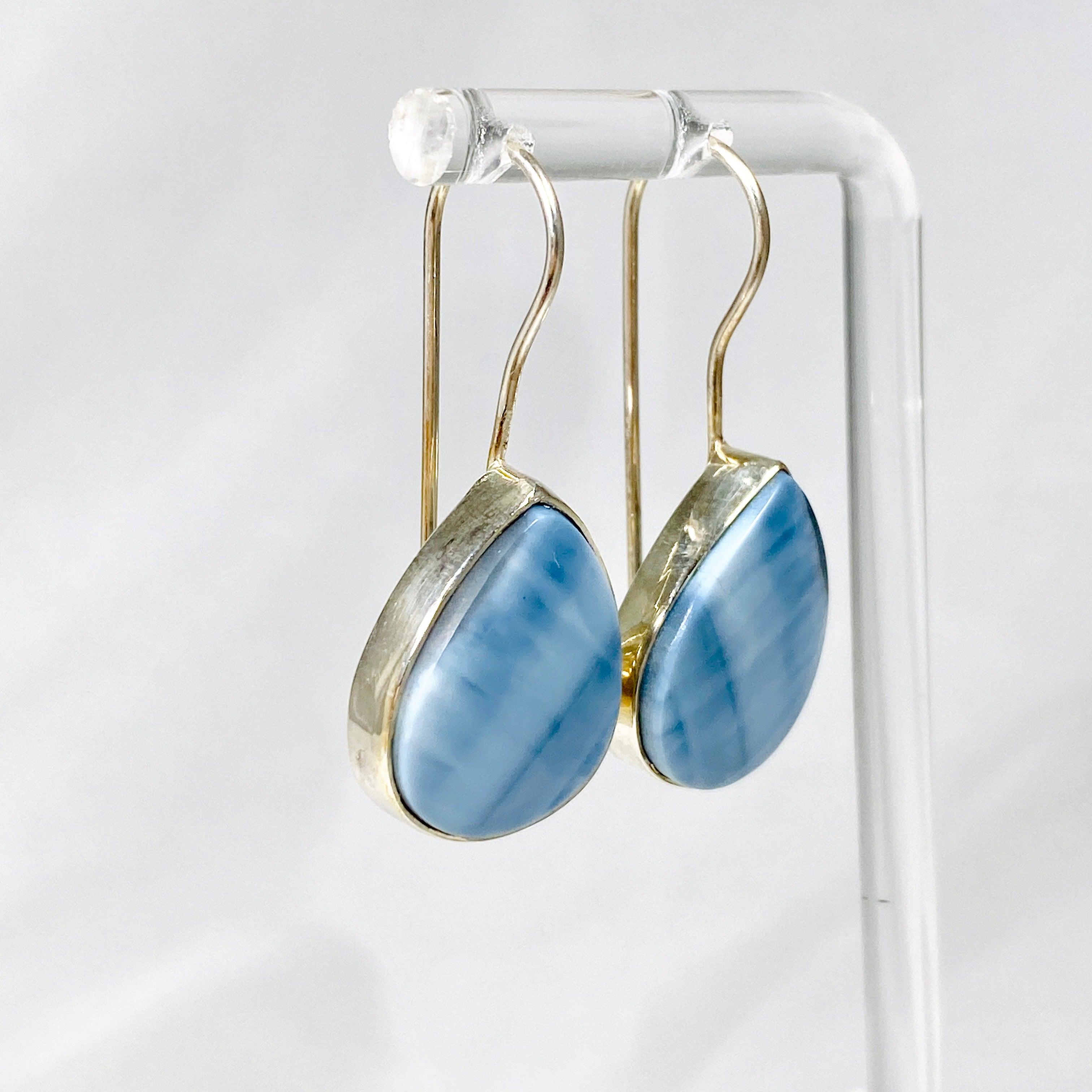 Owyhee Blue Opal Teardrop Earrings with Fixed Hook - KEGJ1028 | Elegant Dangle Earrings for Women, Perfect for Weddings, Parties & Special Occasions