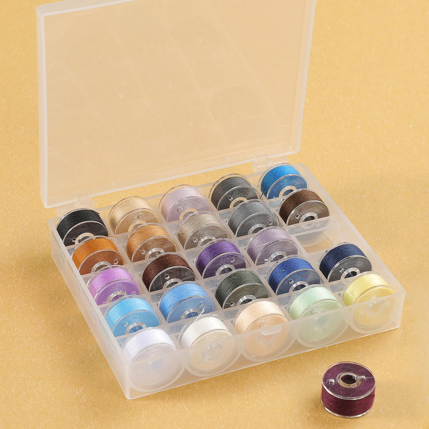 YEQIN 25-Slot Transparent Bobbin Organizer Box - Plastic Storage Case for Sewing Machine Bobbins & Spools - Perfect for Sewing, Quilting & Craft Organization (1Pcs)