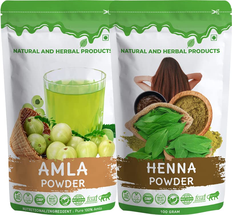 Organic Amla Henna Powder for Hair Growth & Natural Herbal Hair Color - Pure Amalaki Combo for Men & Women - Conditions, Strengthens & Thickens Hair - Perfect for DIY Hair Care, Mehndi Art & Healthy Hair Treatments