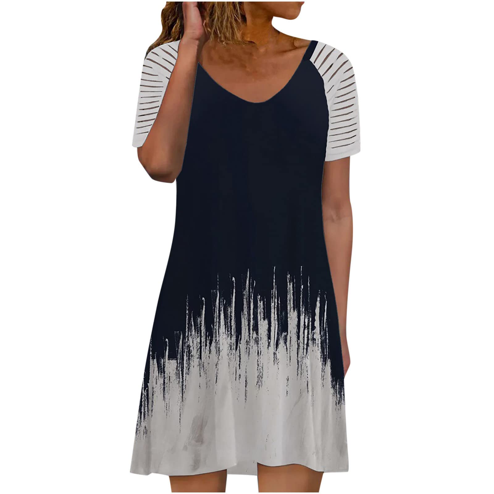 Butterfly Print Short Sleeve T-Shirt Dress for Women - Crewneck Casual Swing Dress Knee Length Summer Dress for Outfits, Beach, Vacation & Daily Wear