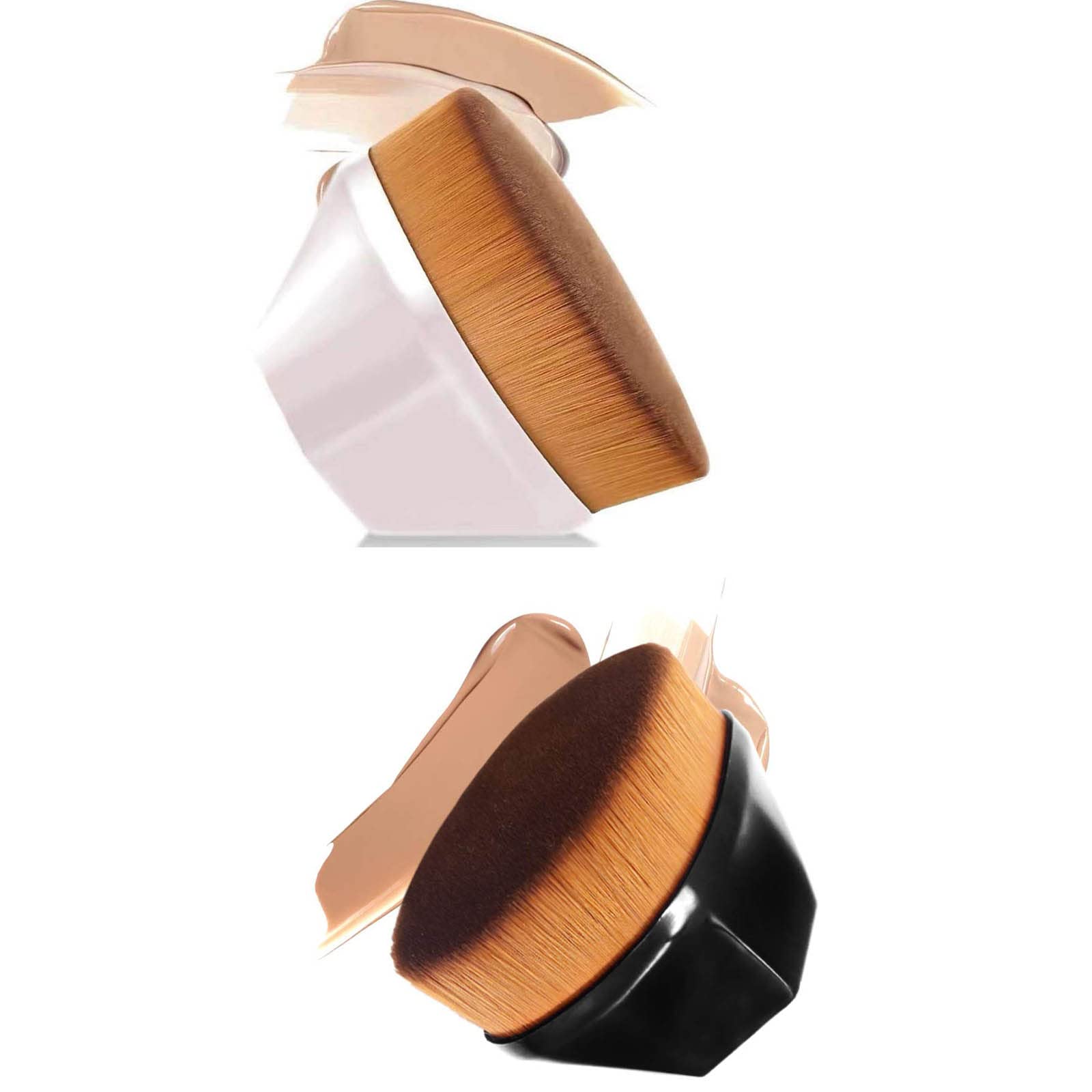 Flat Top Kabuki Foundation Brush with Cap - Professional Makeup Brush for Liquid & Cream Foundation, Blending & Contouring - Perfect for Everyday Makeup & Travel (Black & Pink)