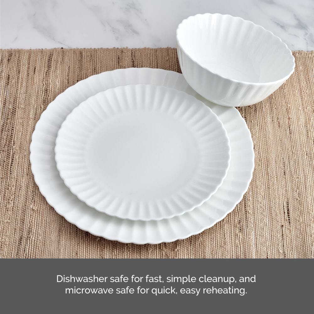 Isadora 12-Piece Dinnerware Set for 4 - Elegant Porcelain Dinner Plates, Salad Plates, Bowls - Perfect for Family Dinners, Holiday Entertaining & Restaurant-Style Dining