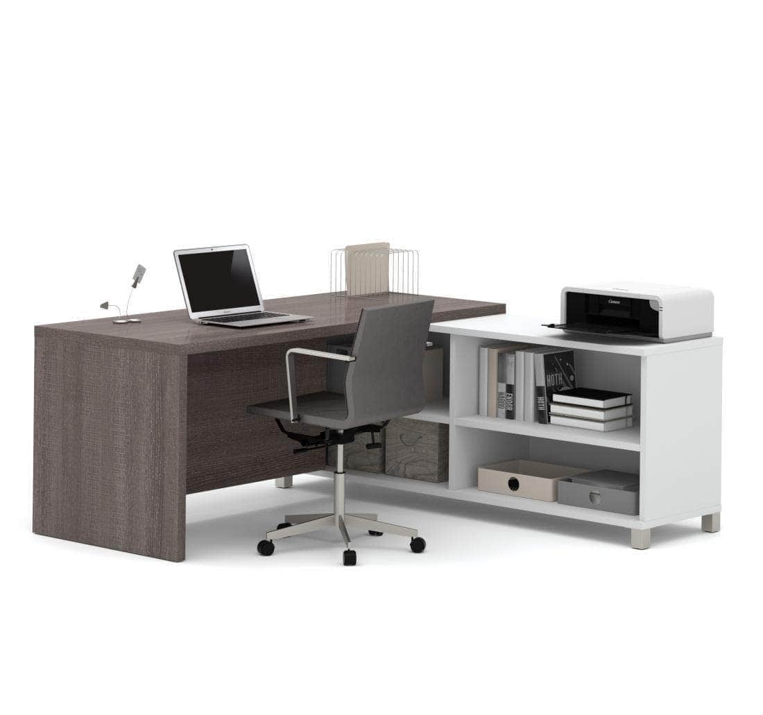 Modern L-Shaped Desk with Bark Grey & White Finish - Home Office Workstation for Small Spaces, Gaming & Study Setup