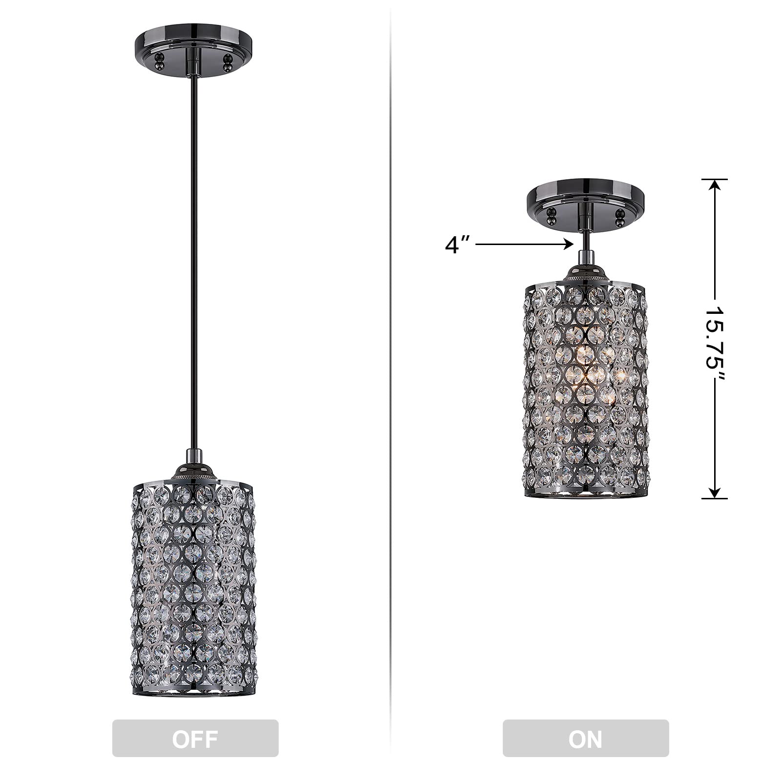 3 Pack Modern Crystal Pendant Lights with Antique Nickel Finish - Polyhedral Opal Glass Shades for Dining Room, Living Room, Hallway - Perfect for Home Decor, Restaurant Lighting (LED Bulb Not Included)