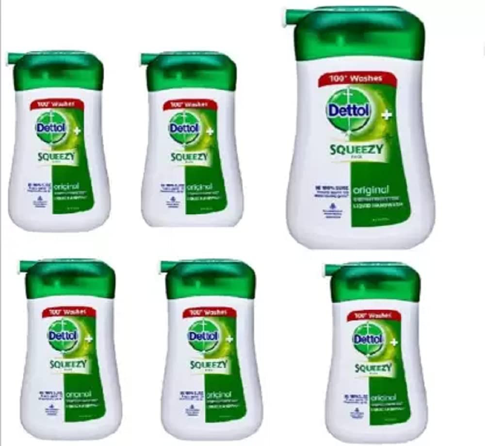 Dettol Liquid Hand Wash Pump Dispenser - Pack of 6 (6 x 100ml) - Antibacterial Hand Soap for Kitchen, Bathroom & Office Use - Refillable Squeezy Bottle for Hygiene & Germ Protection